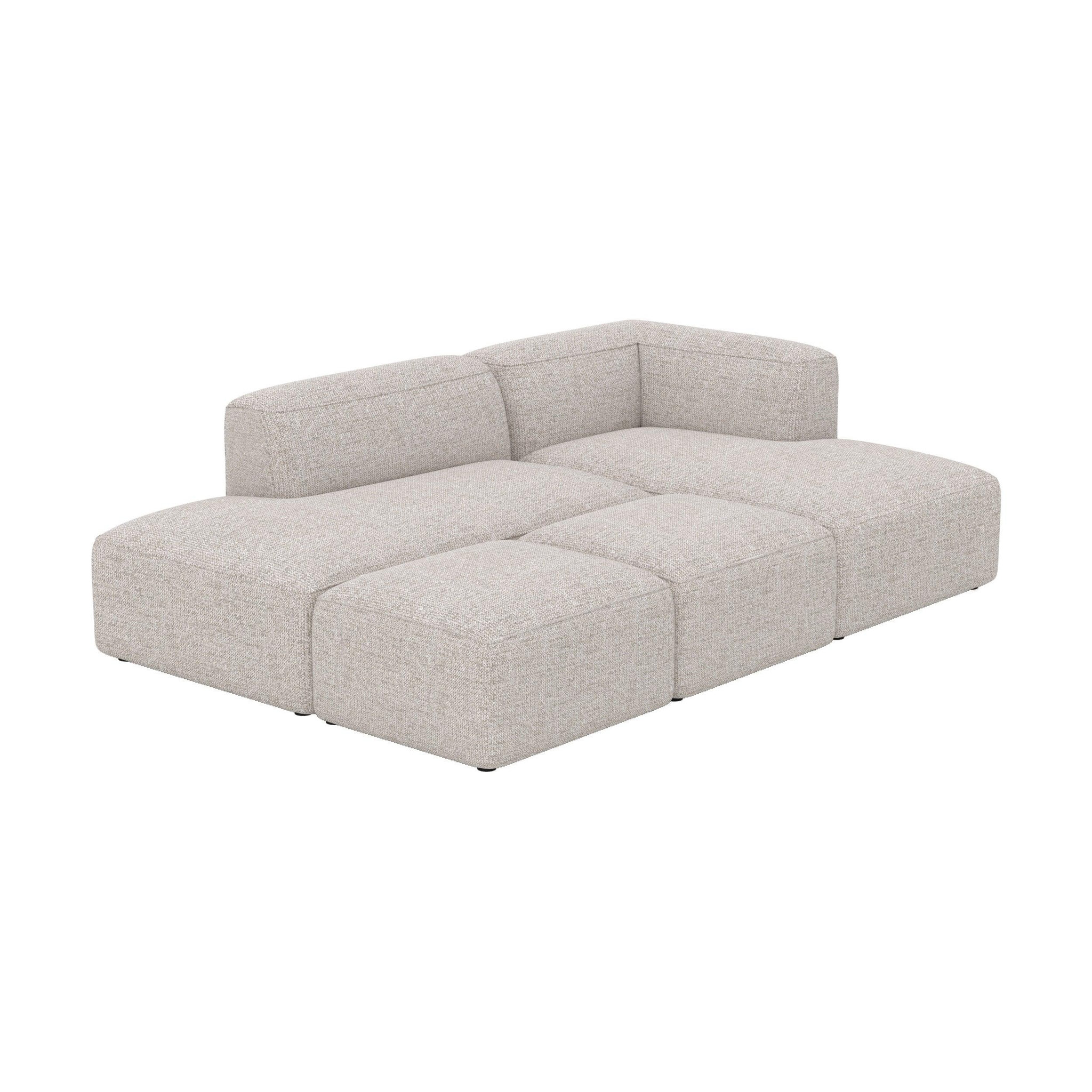 MAISON PAVANE Canapé d'angle droit modulable en tissu beige 4 places avec 2 poufs-hestia