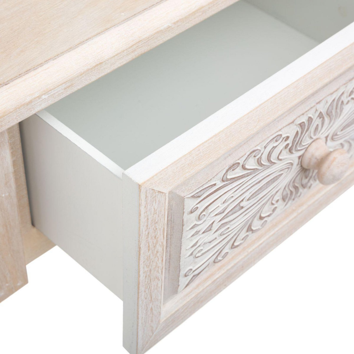 ATMOSPHERA Table de chevet Hina 1 tiroir - Hauteur 67,5 cm - Bois blanchi