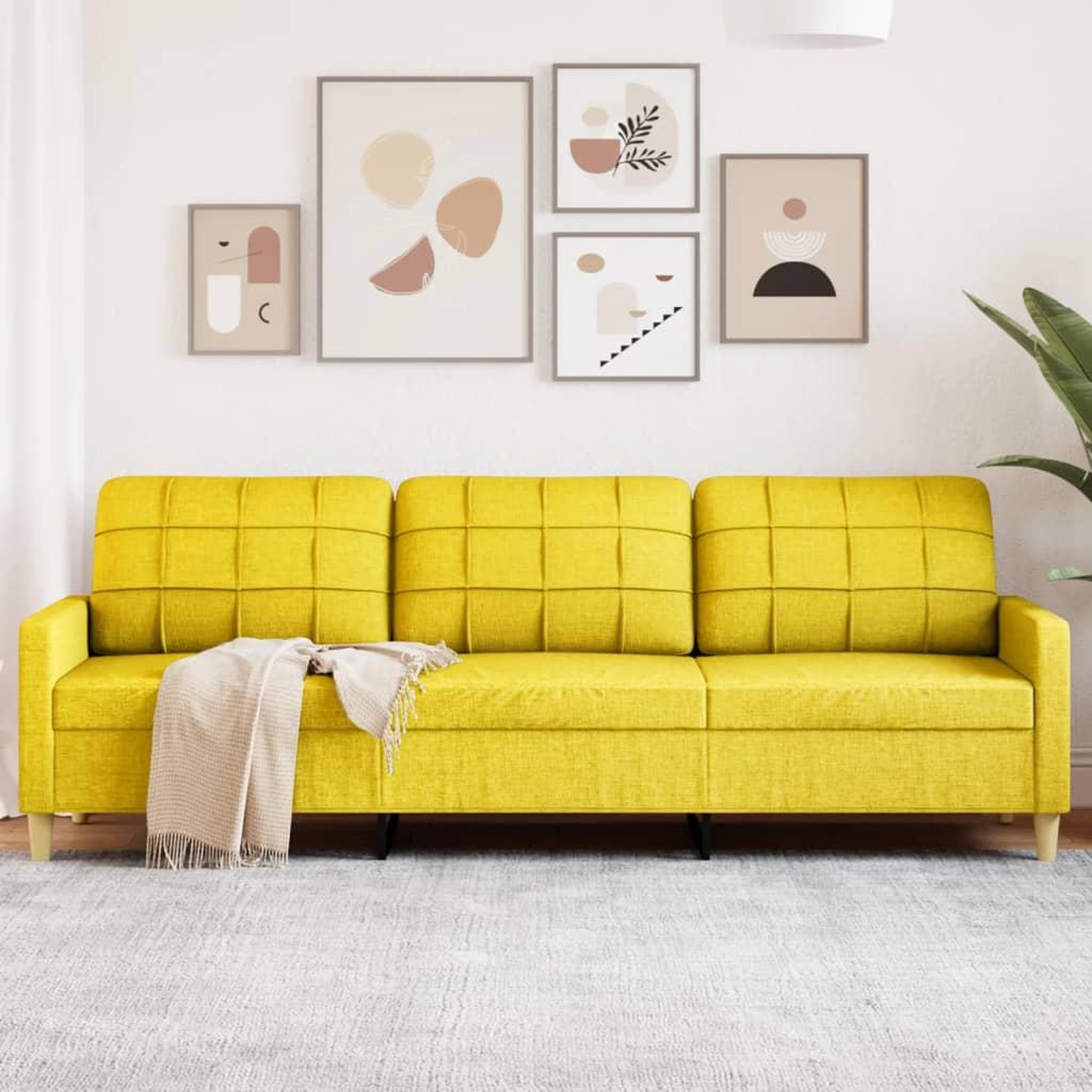 VIDAXL Canape a 3 places Jaune clair 210 cm Tissu