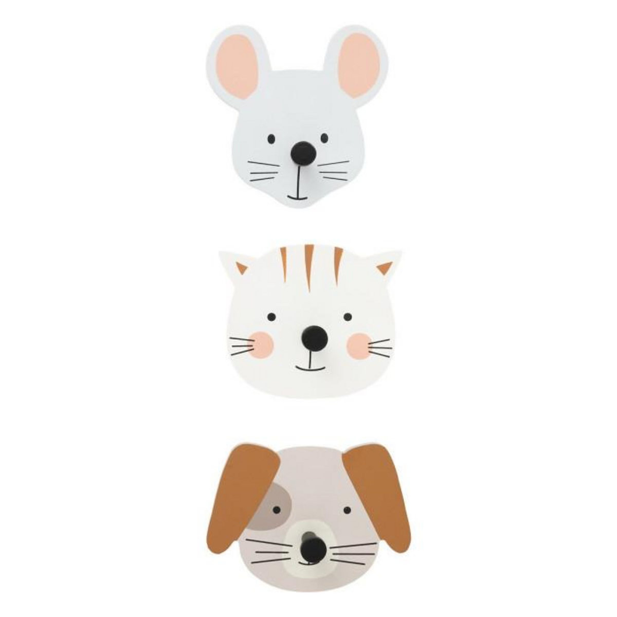 Atmosphera Kids Lot de 3 Patères Déco  Animaux  10cm Multicolore