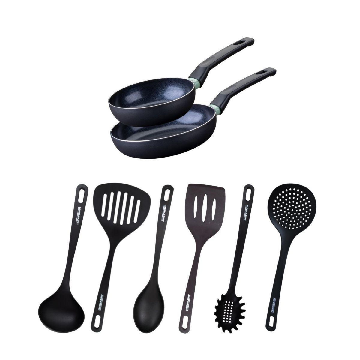 Fackelmann Ensemble de 2 poêles de 16 et 20 cm et 6 ustensiles Fackelmann Brandao