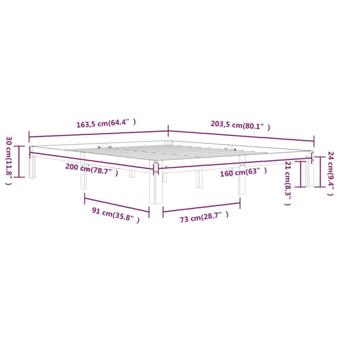 VIDAXL Cadre de lit sans matelas bois massif de pin 160x200 cm