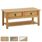 IDIMEX Table basse TEQUILA style mexicain avec 2 tiroirs, en pin massif. Coloris disponibles : Bicolore, Marron