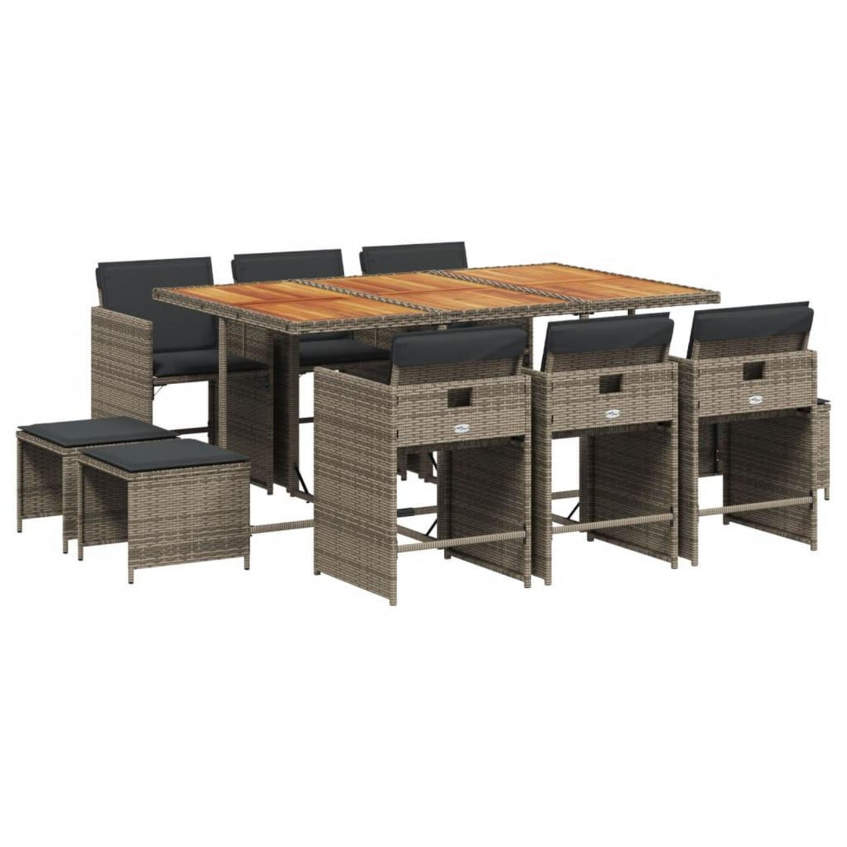 VIDAXL Ensemble a manger de jardin 11pcs avec coussins gris poly rotin