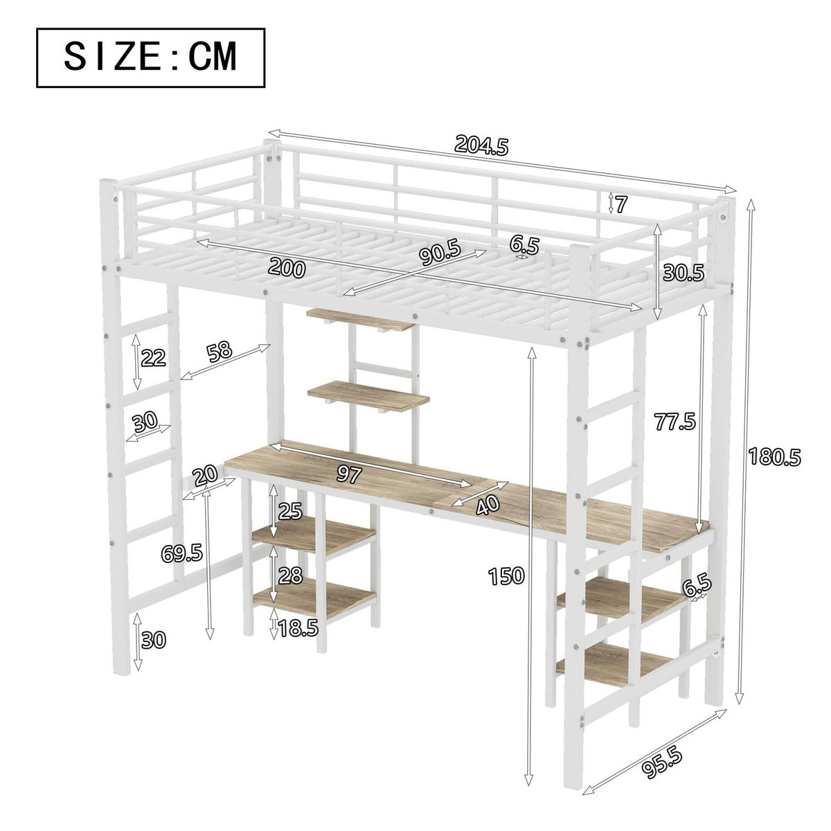 MERAX Lit mezzanine 90x200cm