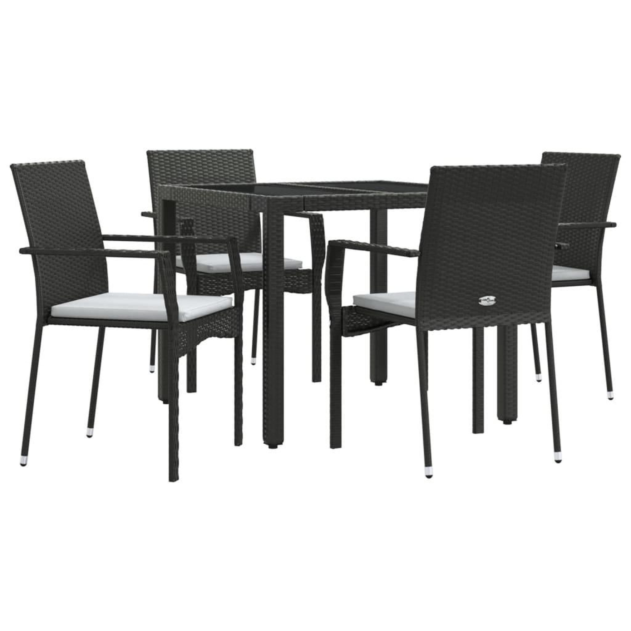 Voir la diapositive 3 : VIDAXL Ensemble a manger de jardin coussins 5pcs Noir Resine tressee