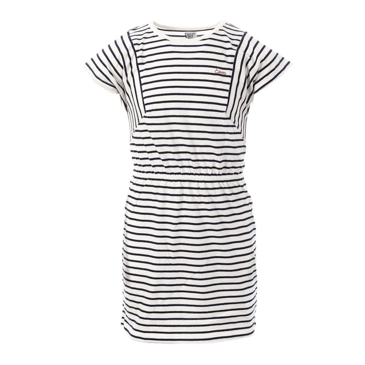 ELLE EST OU LA MER Robe à Rayures Marine/Blanc Fille EOM Pinil