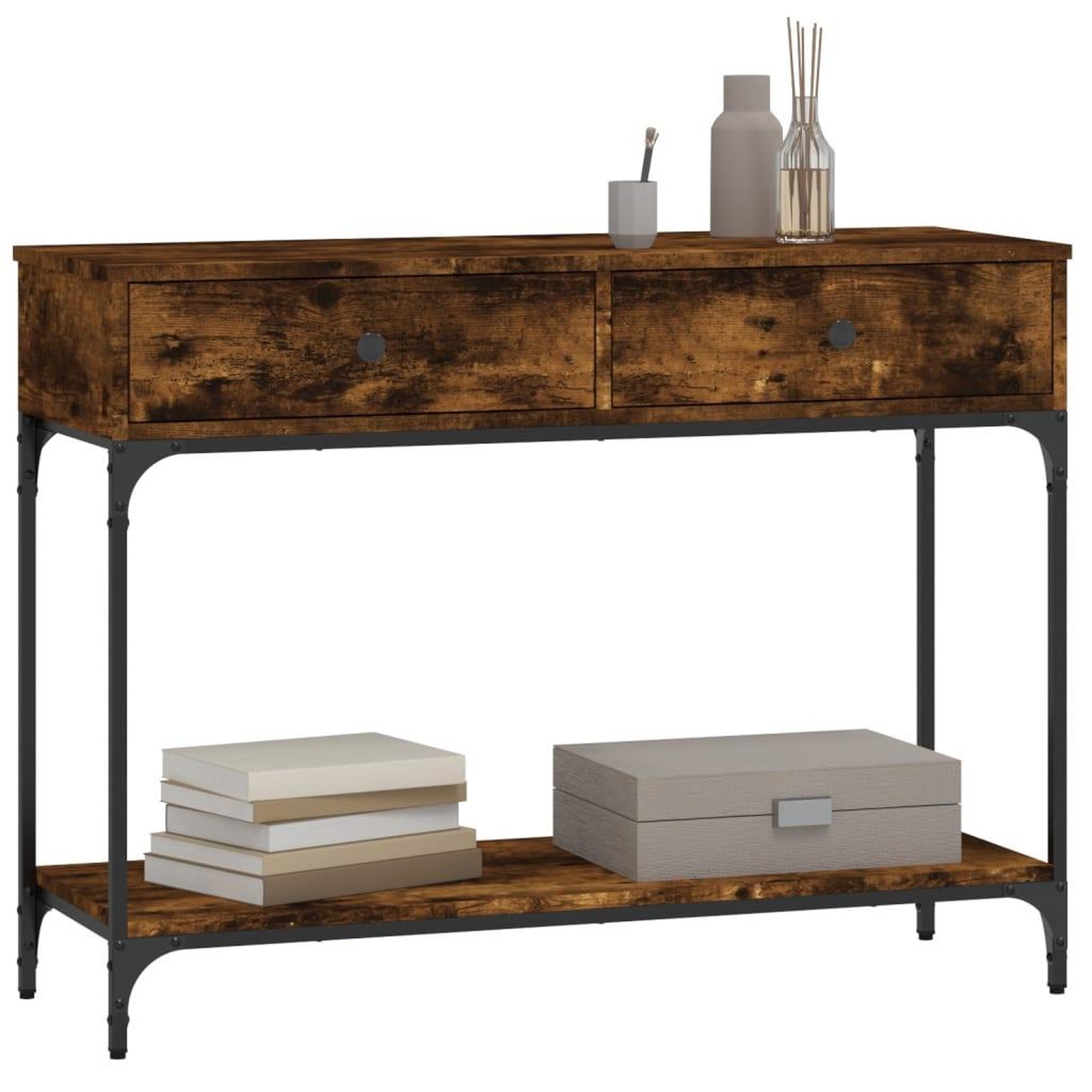 Voir la diapositive 3 : VIDAXL Table console chene fume 100x34,5x75 cm bois d'ingenierie