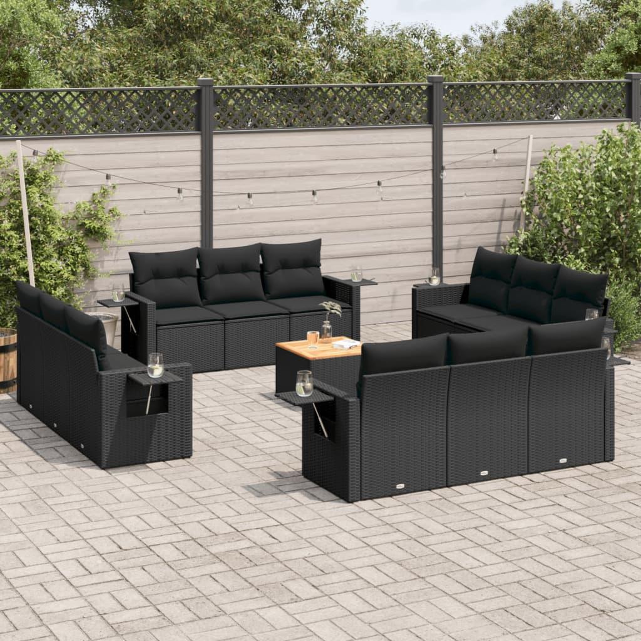 VIDAXL Salon de jardin avec coussins 13 pcs noir resine tressee
