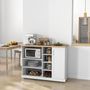 Voir la diapositive 4 : HOMCOM Desserte de cuisine îlot multi-rangement MDF blanc plateau bois hévéa verni