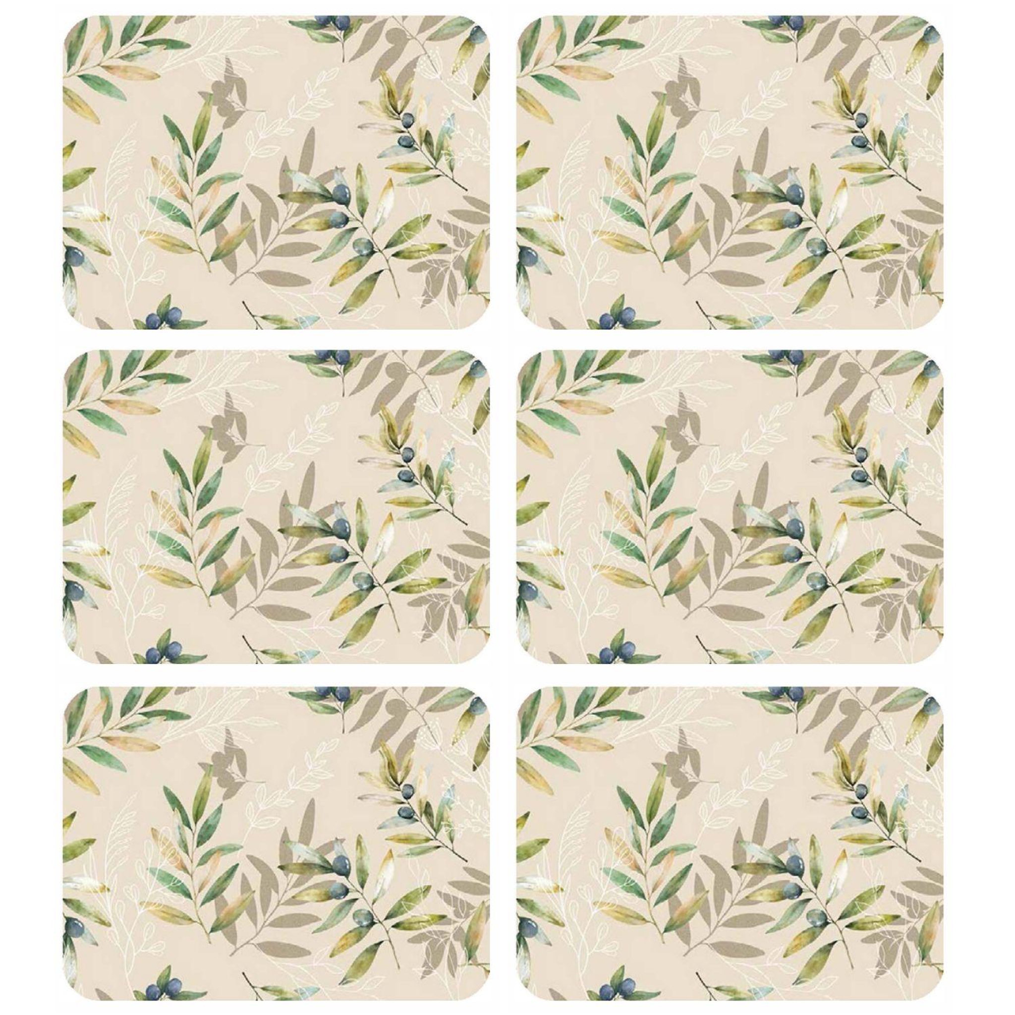 HABITABLE Lot de 6 sets de table motif provençal OLIBA - 28 x 43 cm - Beige et vert