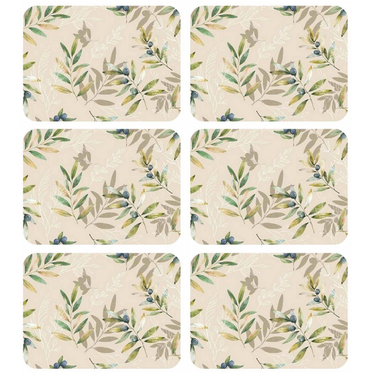 HABITABLE Lot de 6 sets de table motif provençal OLIBA - 28 x 43 cm - Beige et vert