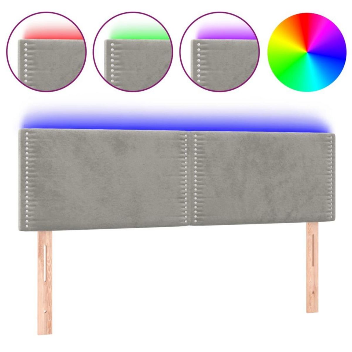 VIDAXL Tete de lit a LED Gris clair 144x5x78/88 cm Velours