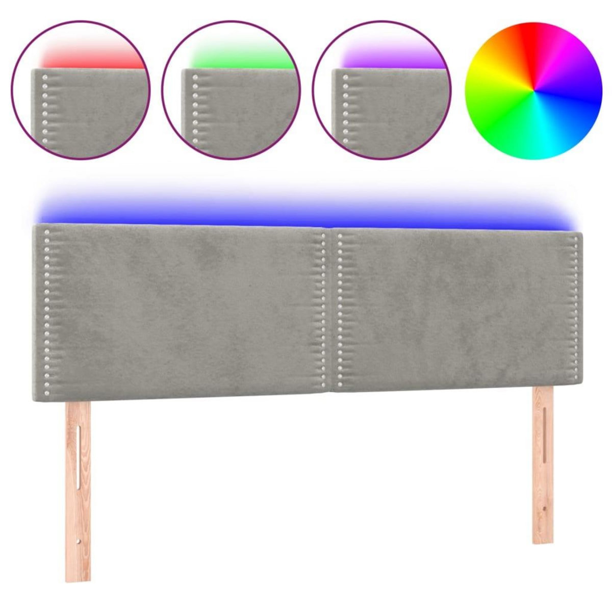 VIDAXL Tete de lit a LED Gris clair 144x5x78/88 cm Velours