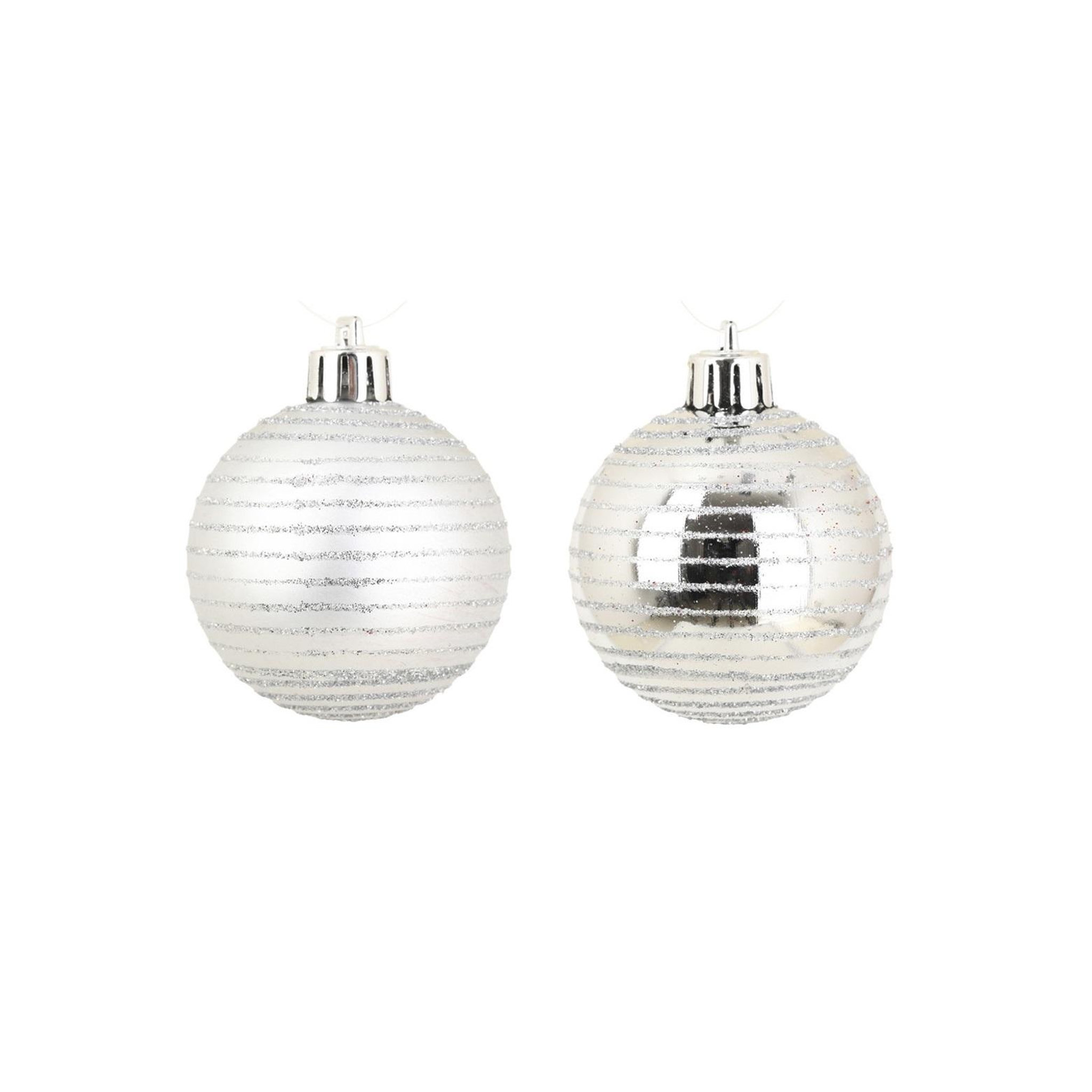 Eden Set de 8 boules de noël rayées argent