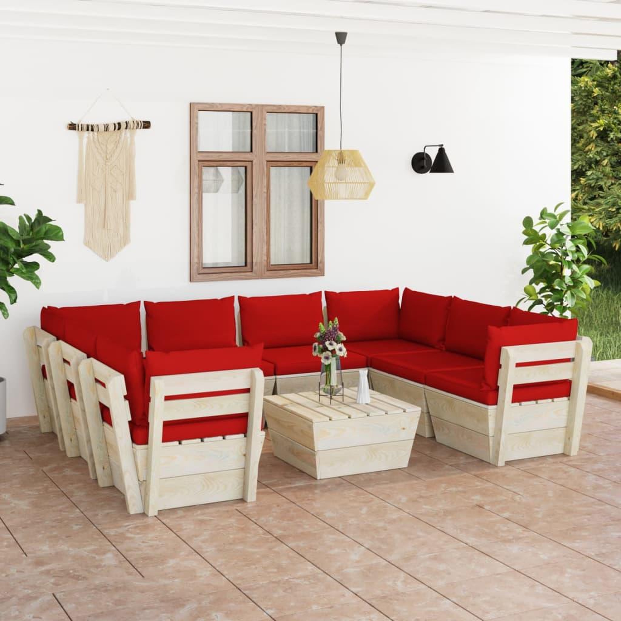 Voir la diapositive 1 : VIDAXL Salon de jardin palette 9 pcs avec coussins bois d'epicea