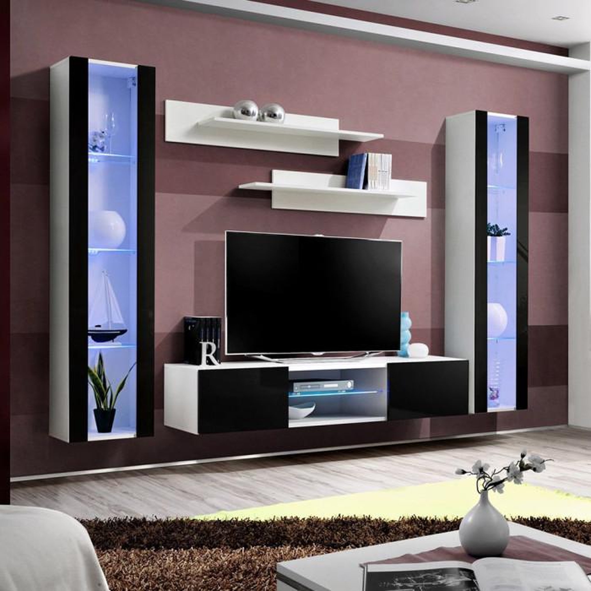Voir la diapositive 1 : Paris Prix Meuble TV Mural Design  Fly XIX  260cm Noir & Blanc