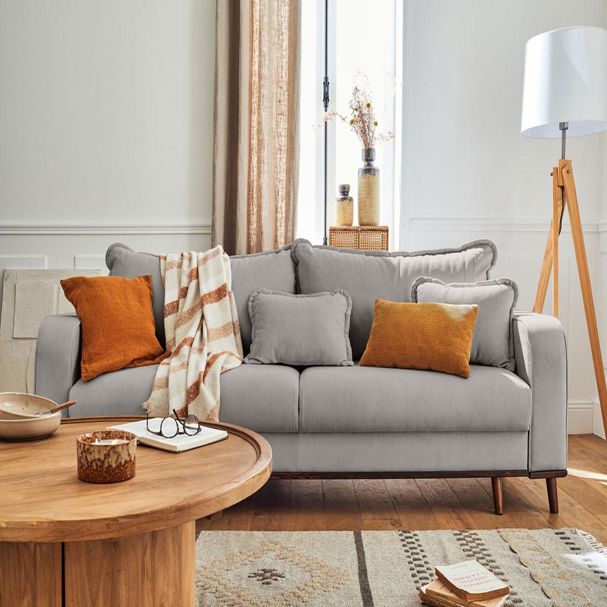 Voir la diapositive 4 : BEST MOBILIER Albane - canapé 3 places - convertible avec coffre - en velours côtelé