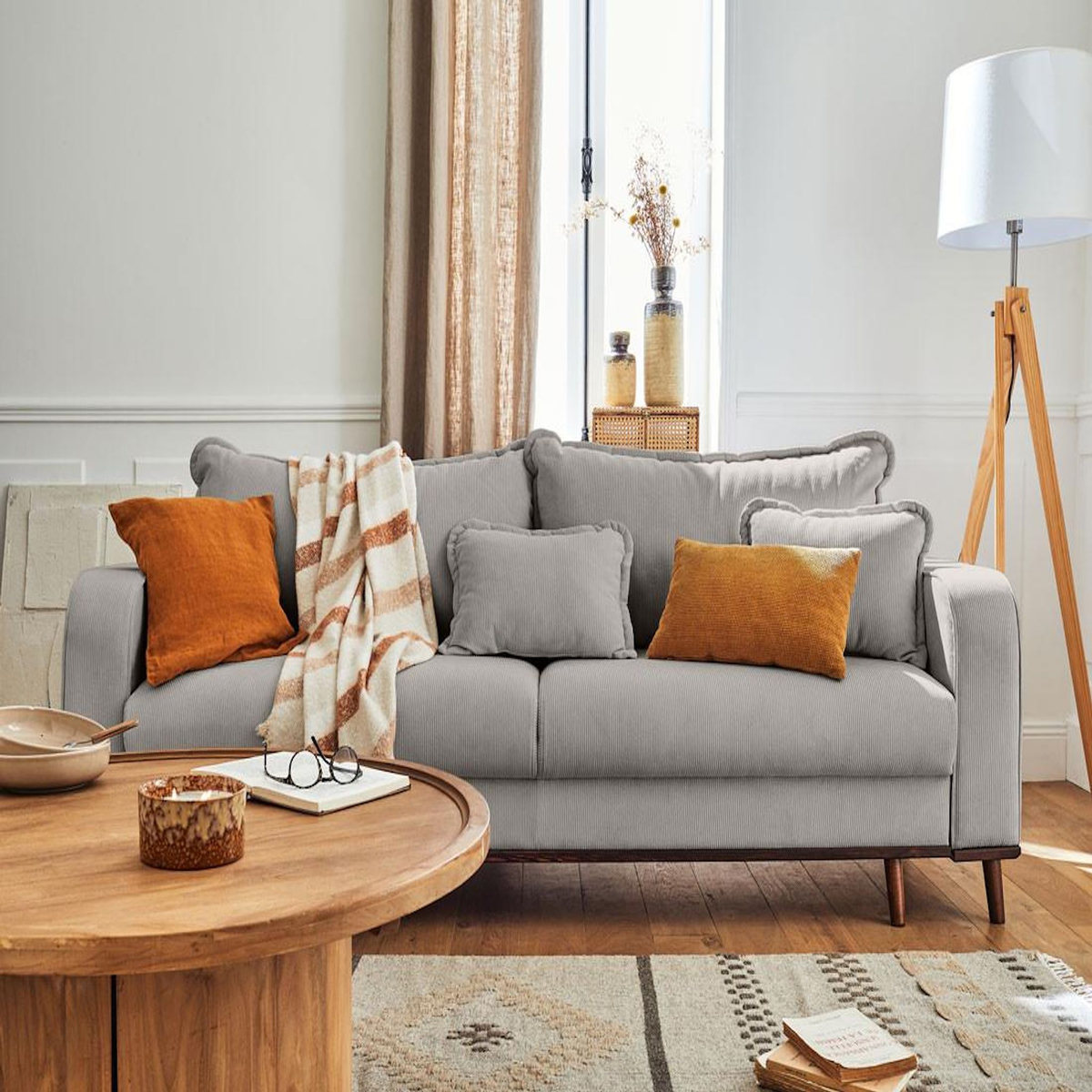 LISA DESIGN Albane - canapé 3 places - convertible avec coffre - en velours côtelé