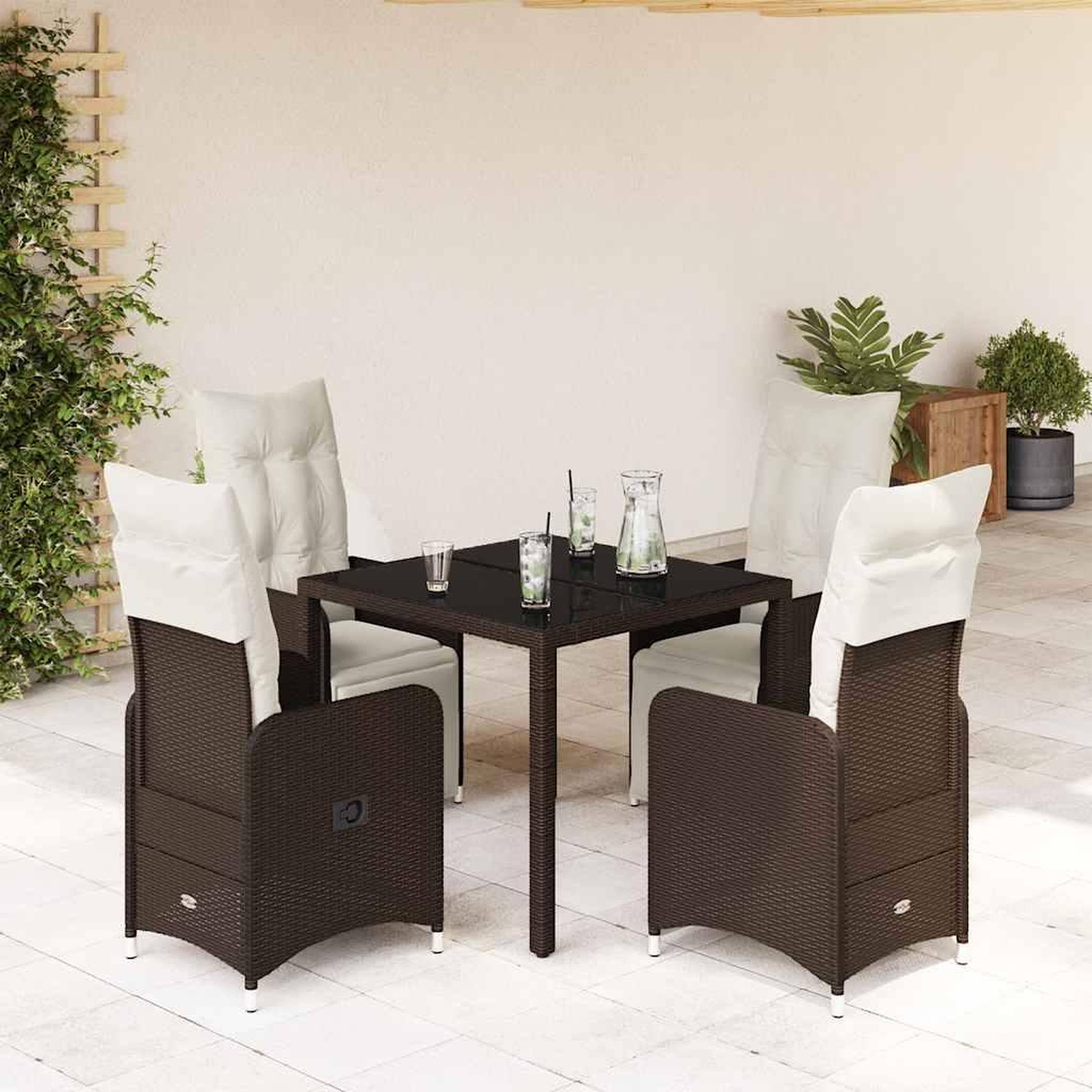 VIDAXL Ensemble de bistro de jardin 5 pcs coussins marron poly rotin