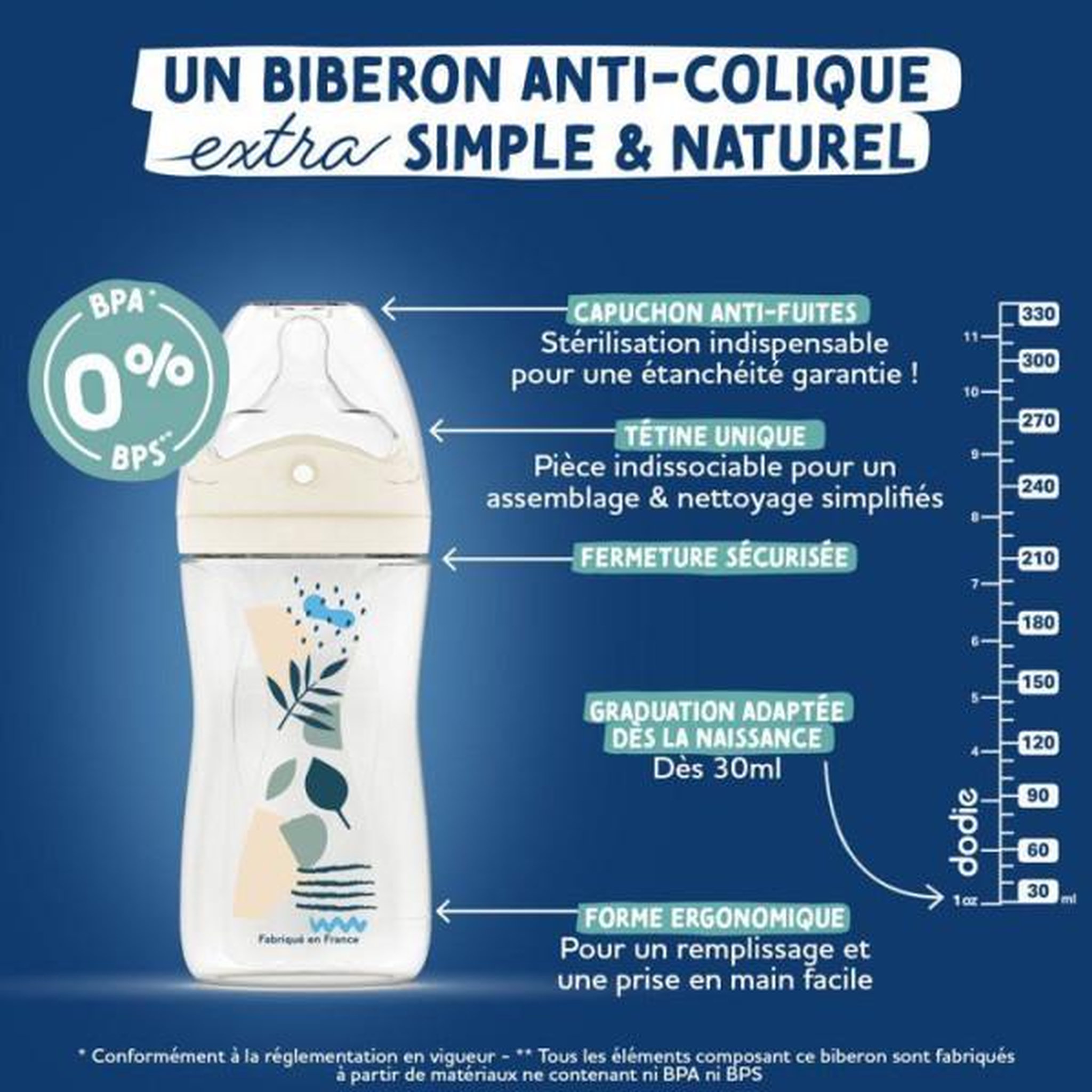 Voir la diapositive 5 : DODIE Biberon anti-colique - DODIE - 330 ml - Tétine multi-perforée biomimétisme - +6 mois - Débit 3 - Rose