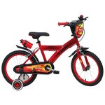 Disney Cars Vélo enfant - Modèle 16'' Cars de Disney  pour enfant de 105/120 cm avec stabilisateurs - Plaque décorative avant - Porte bidon - 2 freins