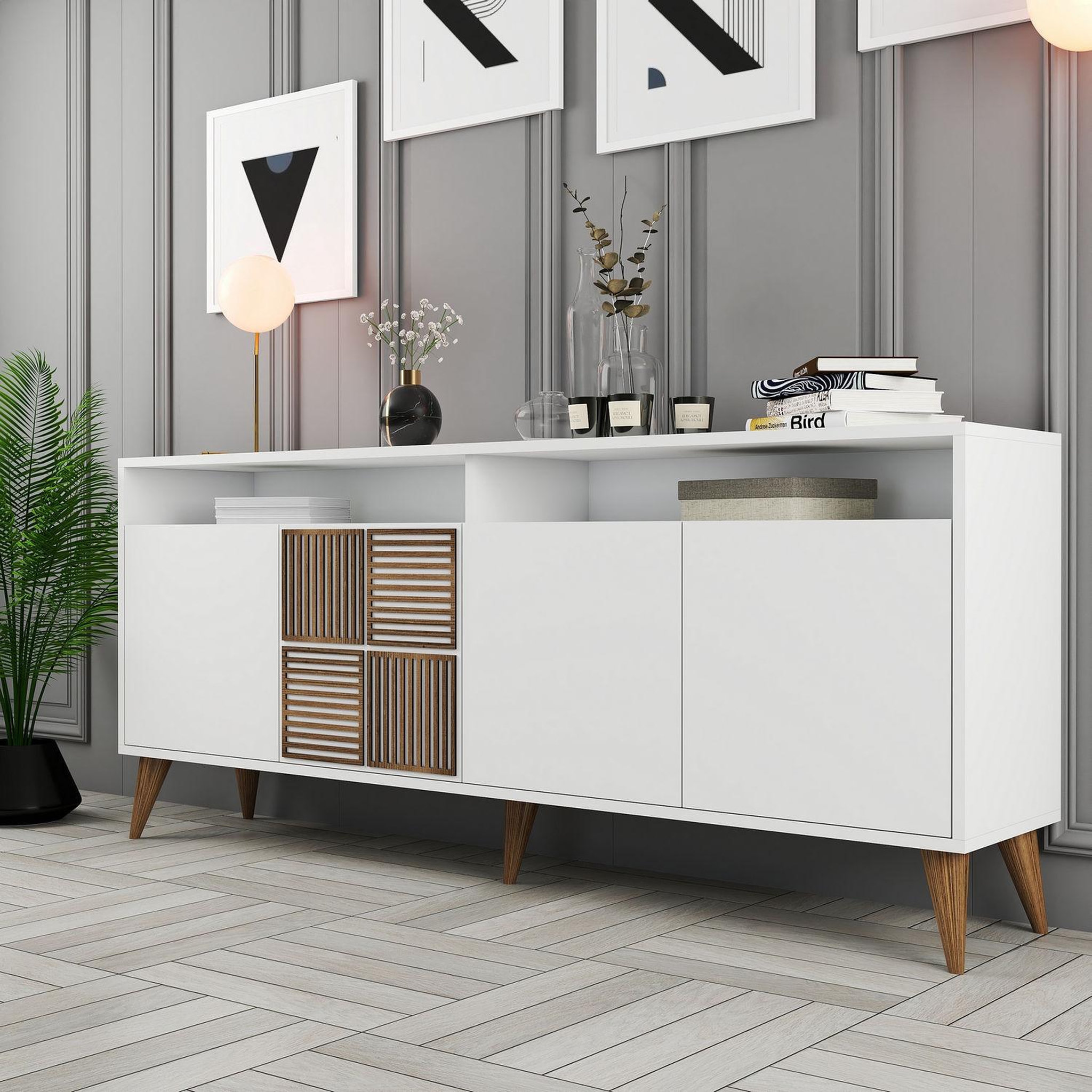 Voir la diapositive 3 : Habitat et Jardin Buffet en bois  Milan  - 180 x 35 x 78 cm - Blanc