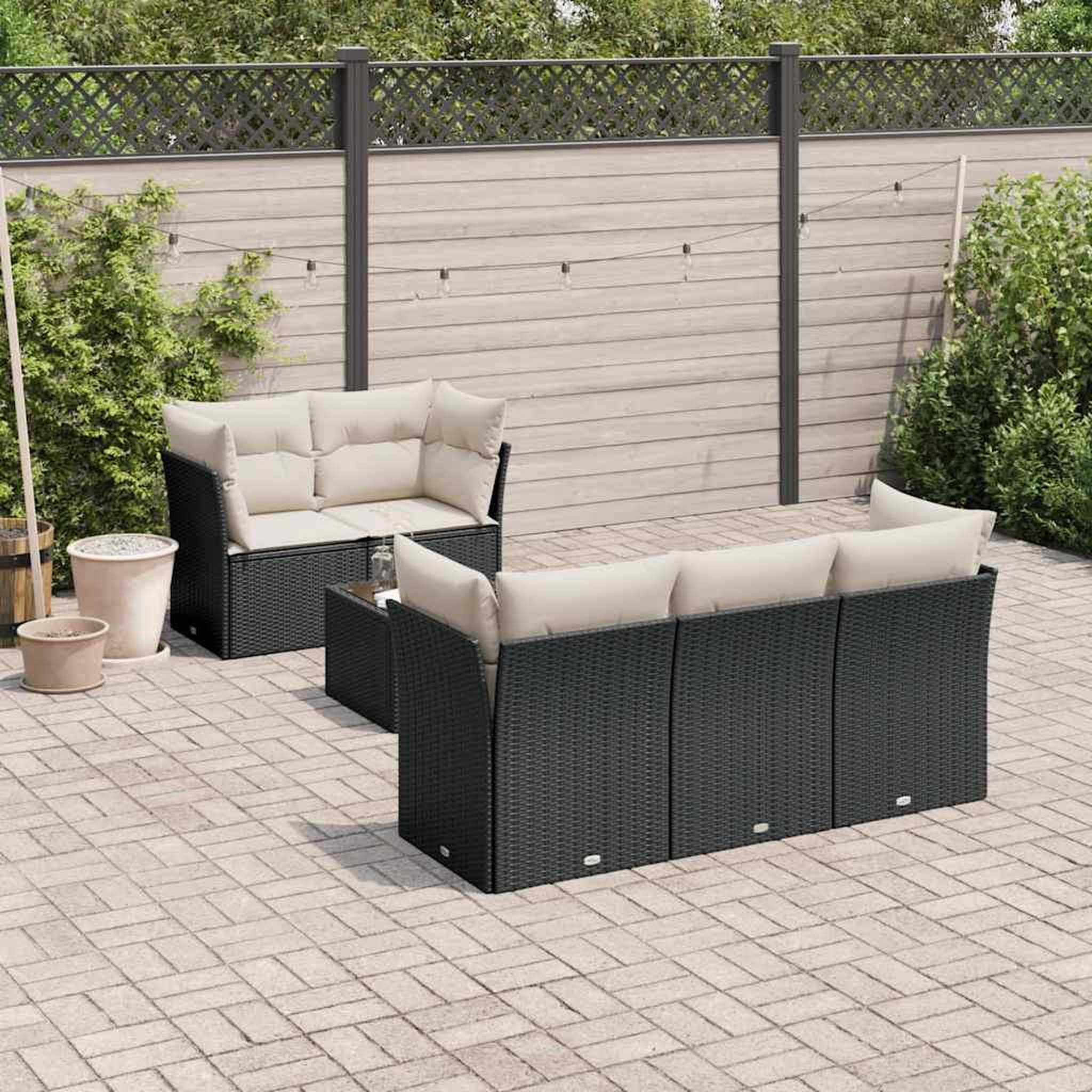 VIDAXL Salon de jardin 6 pcs avec coussins noir resine tressee