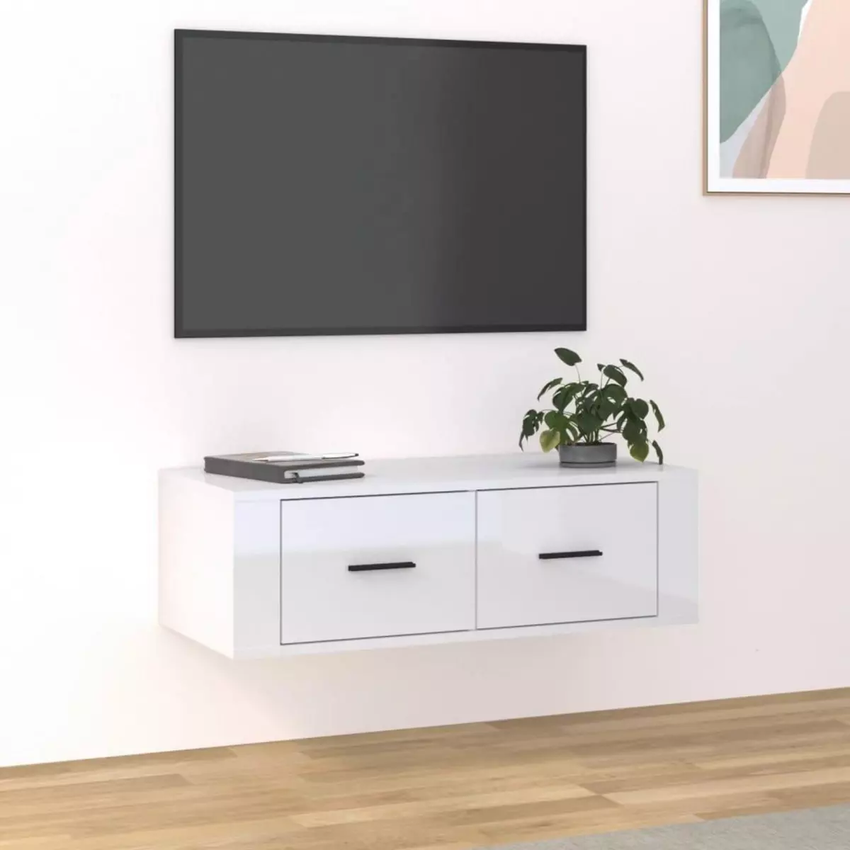 VIDAXL Meuble TV suspendu Blanc brillant 80x36x25 cm Bois d'ingenierie