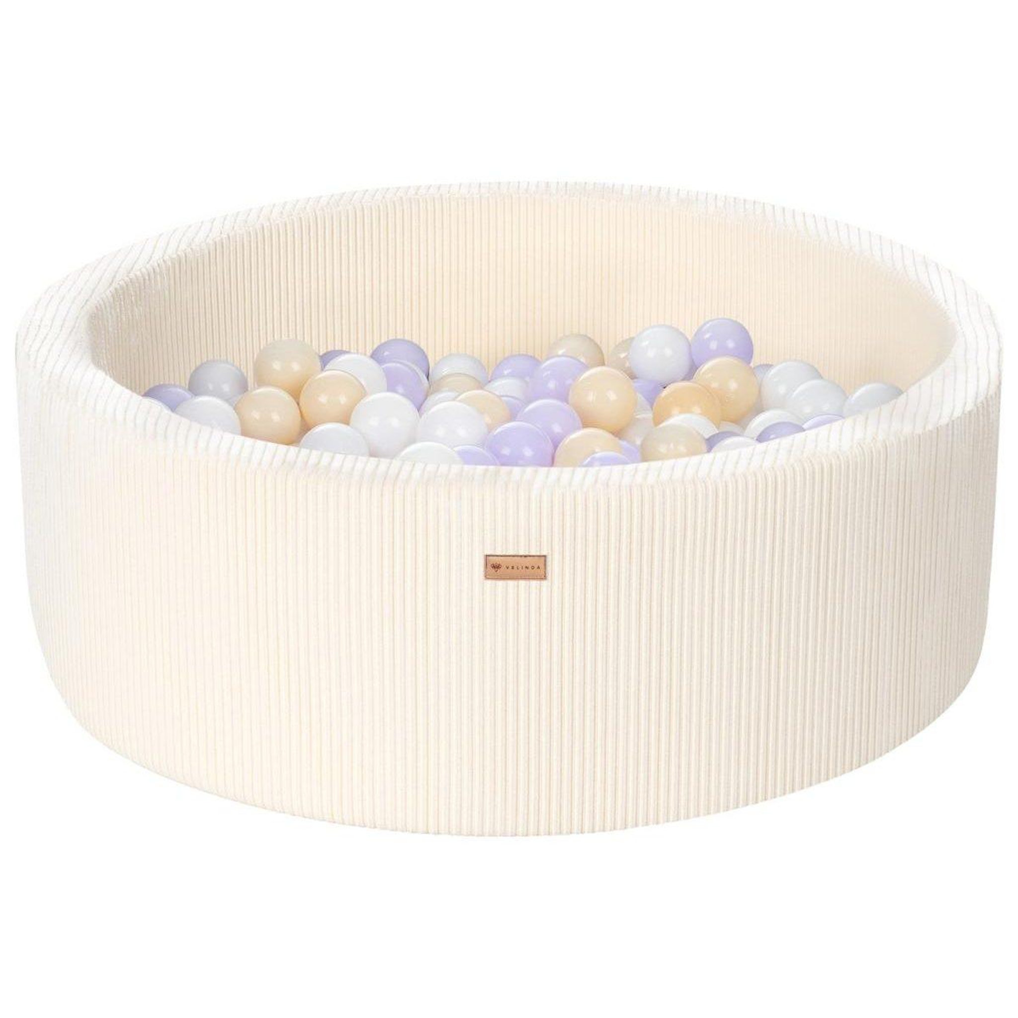 VELINDA Piscine à balles en velours côtelé avec 200 balles, diamètre env. 90 cm — crème