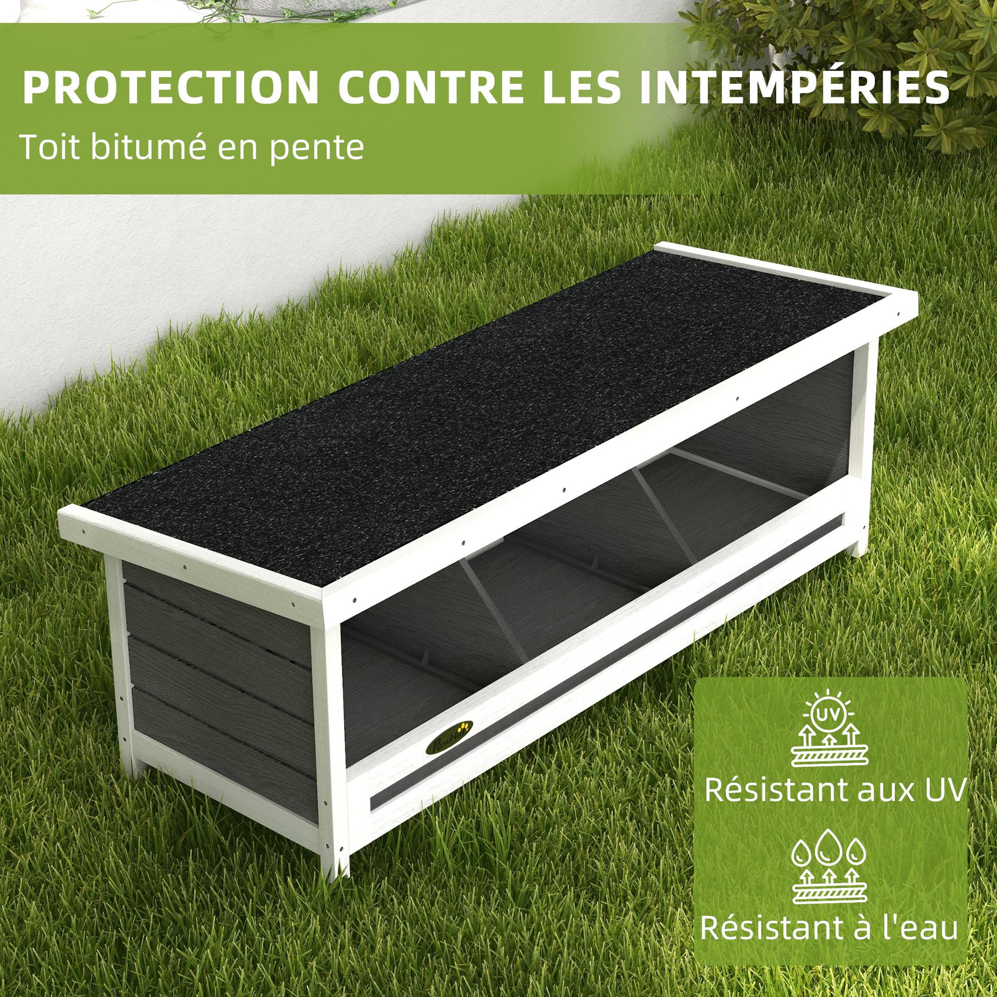 Voir la diapositive 6 : PAWHUT Pondoir pour poules 3 emplacements nichoir en bois avec fond et toit gris blanc noir