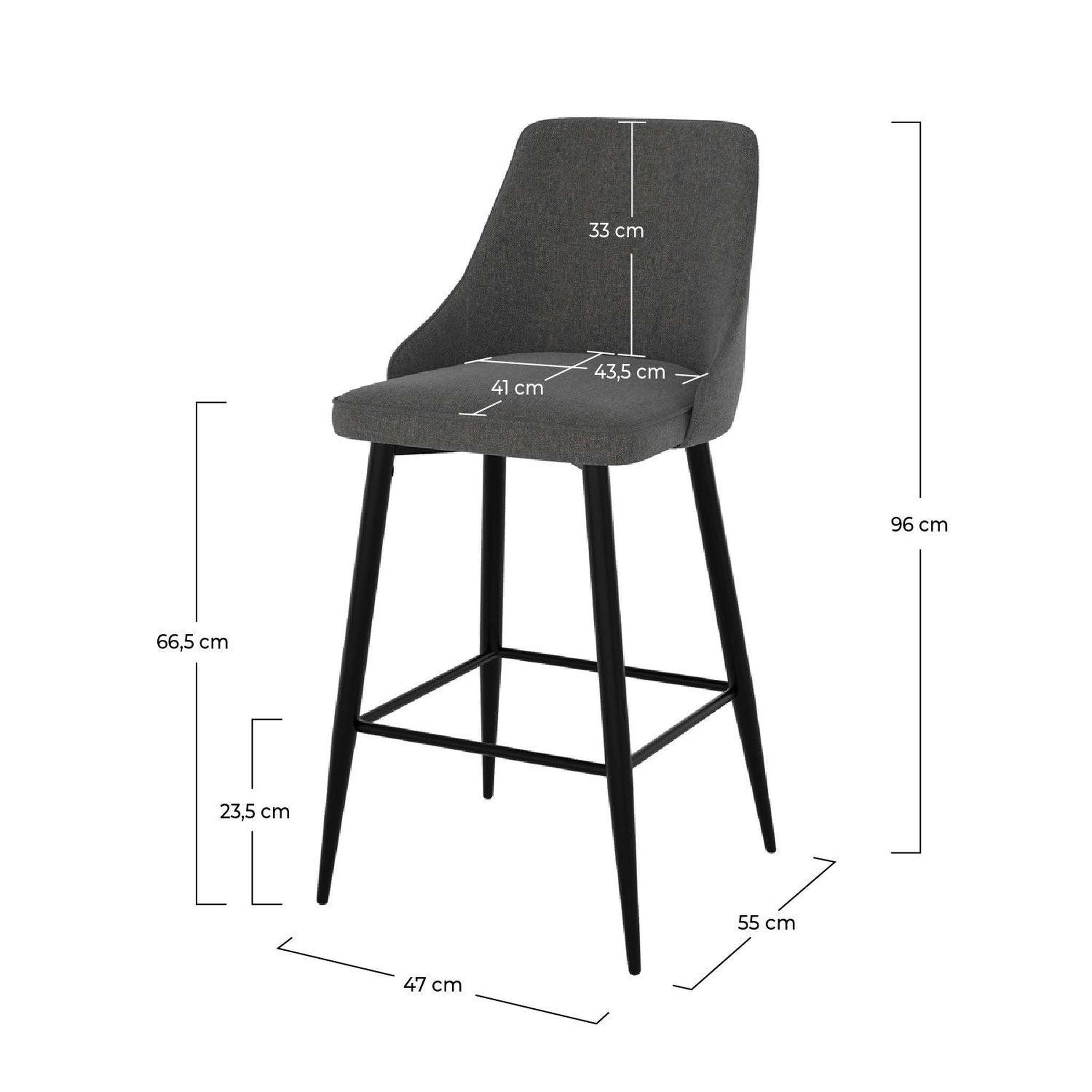 Voir la diapositive 4 : MAISON PAVANE Lot de 2 chaises pour îlot central 66,5 cm en tissu gris foncé-pipo