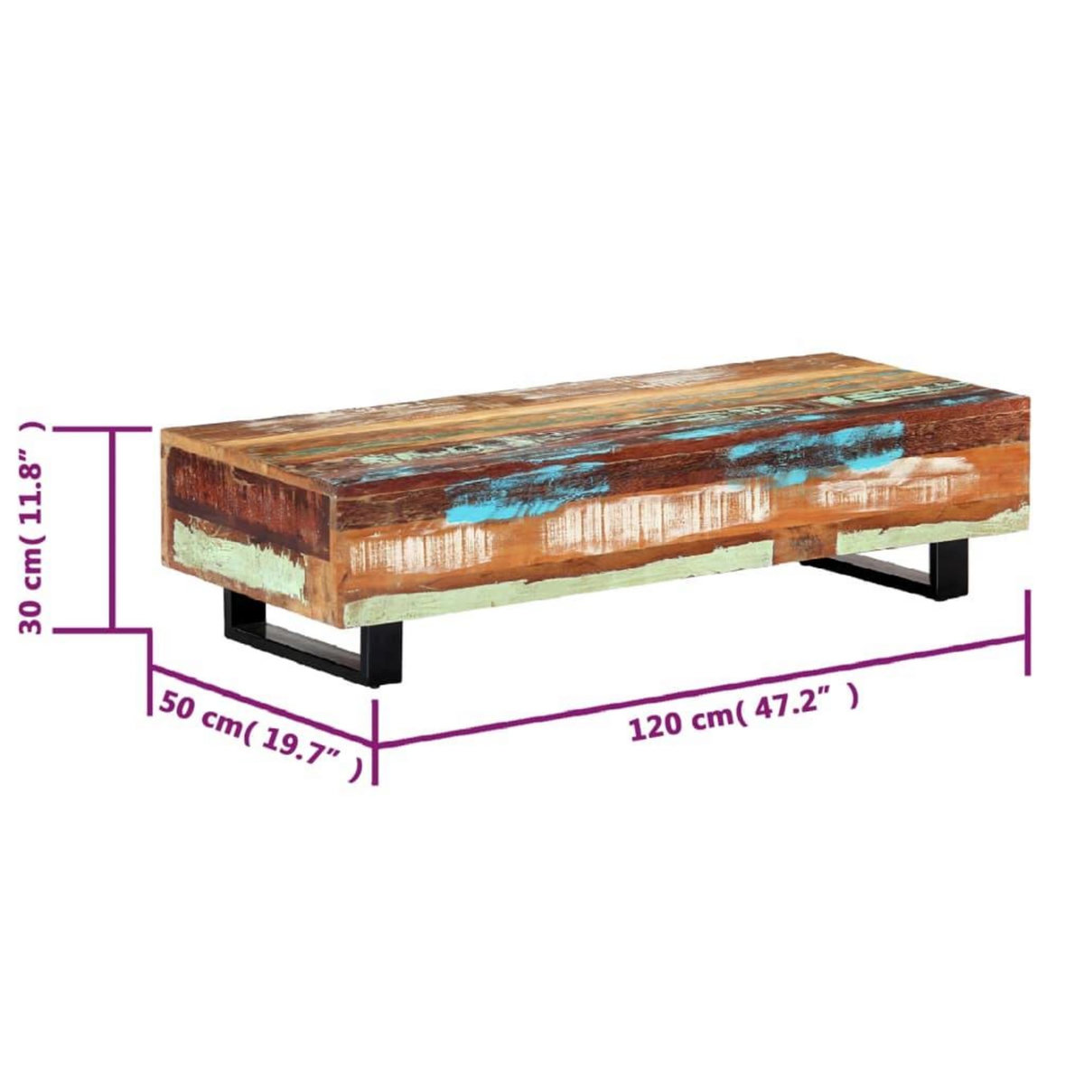 VIDAXL Table basse 120x50x30 cm Bois de recuperation solide et acier