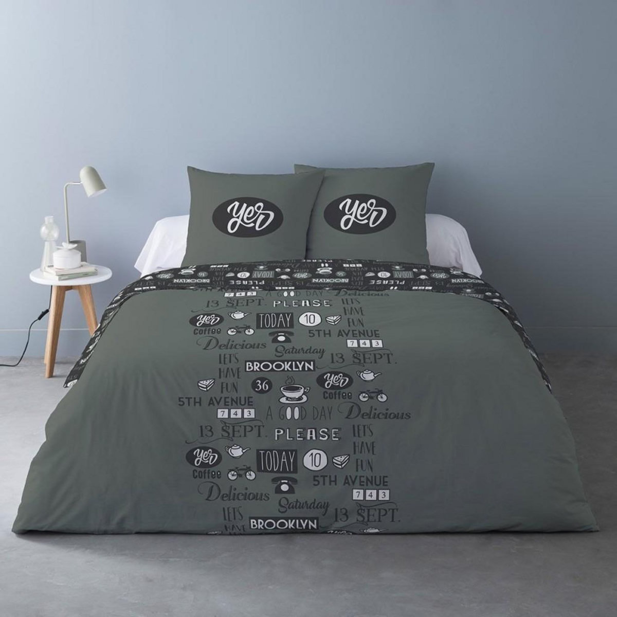 Dourev Housse de couette 240x220 Yes + 2 taies coton 52 fils