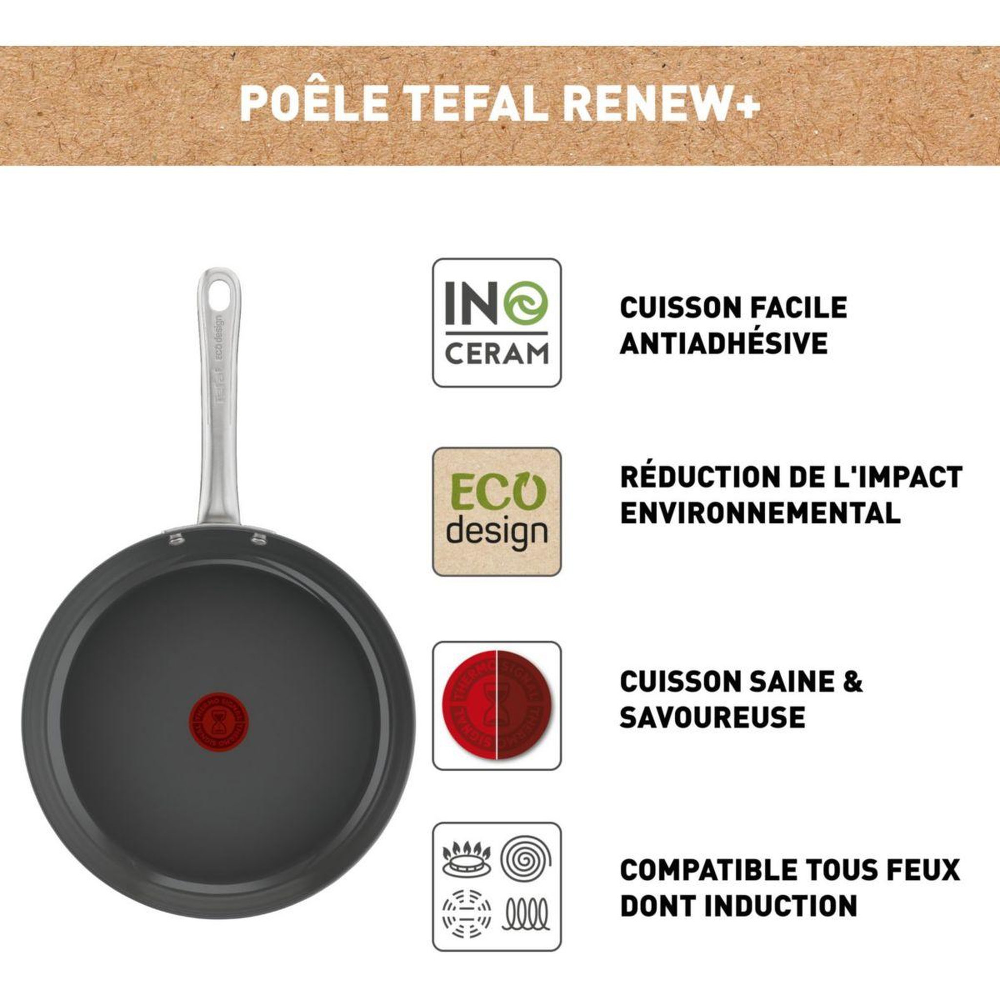 Voir la diapositive 4 : TEFAL Poêle Manche fixe Renew+ 30cm C4240753