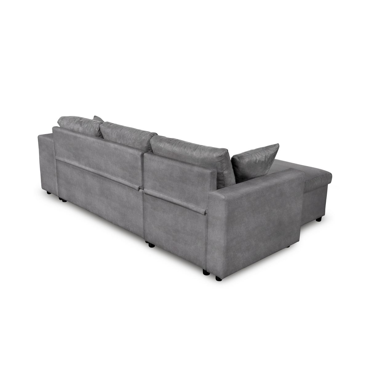 Canapé d'angle réversible convertible avec coffre + 2 poufs avec niche fixe à droite ANETTA