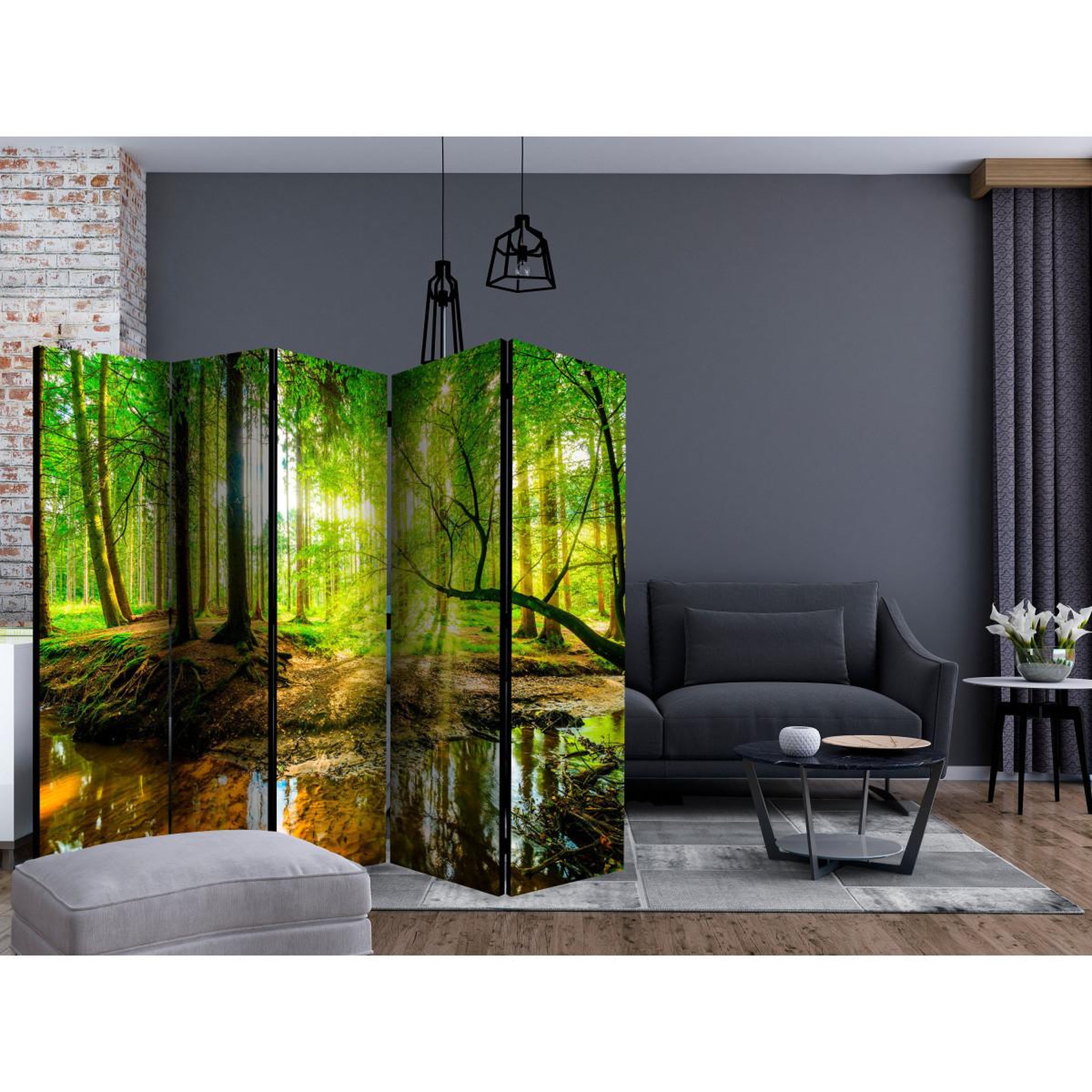 Voir la diapositive 2 : Paris Prix Paravent 5 volets  forest stream  172x225cm