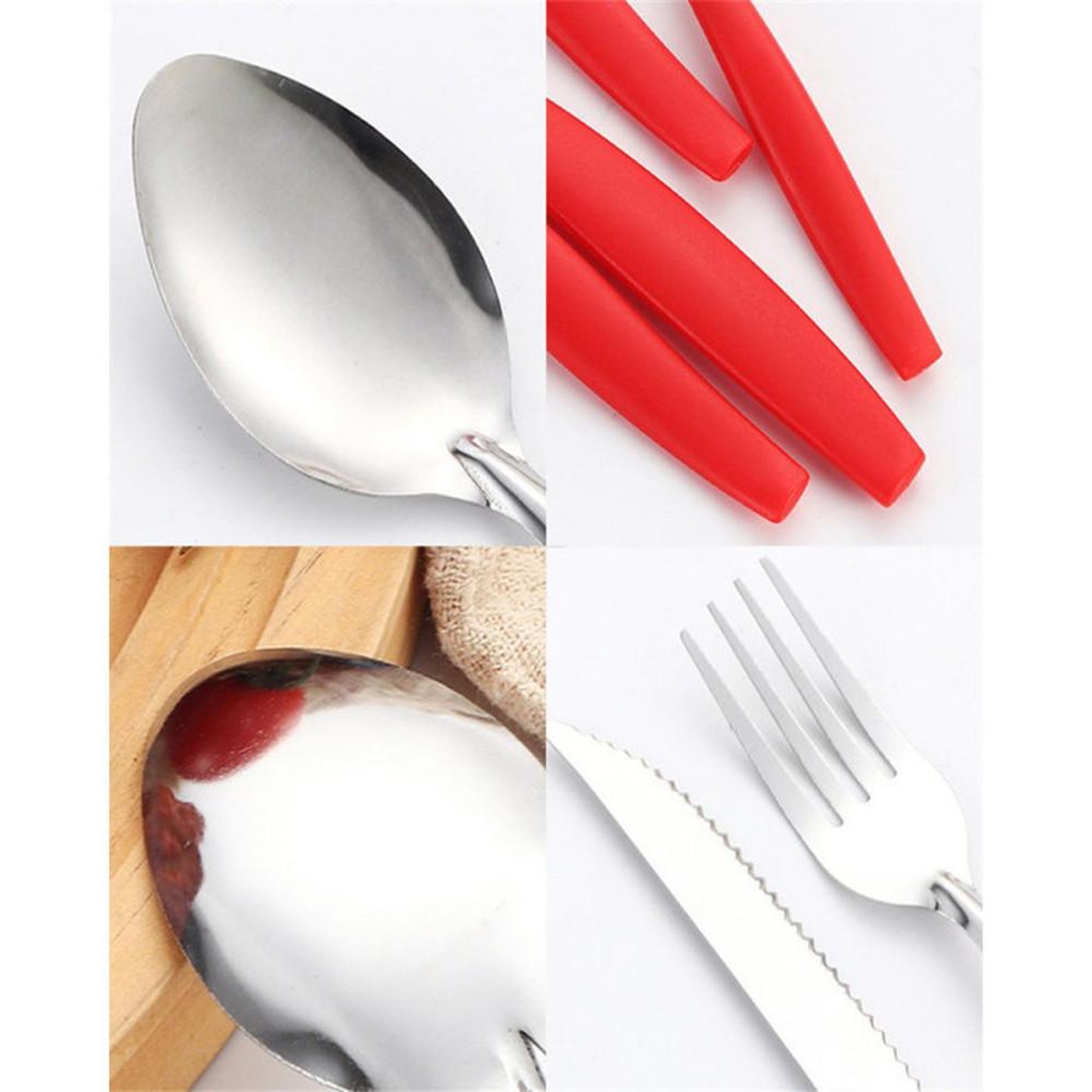 Voir la diapositive 3 : Coffret couverts 17 pièces en acier inoxydable 304 avec manches rouges en ABS SONOOK