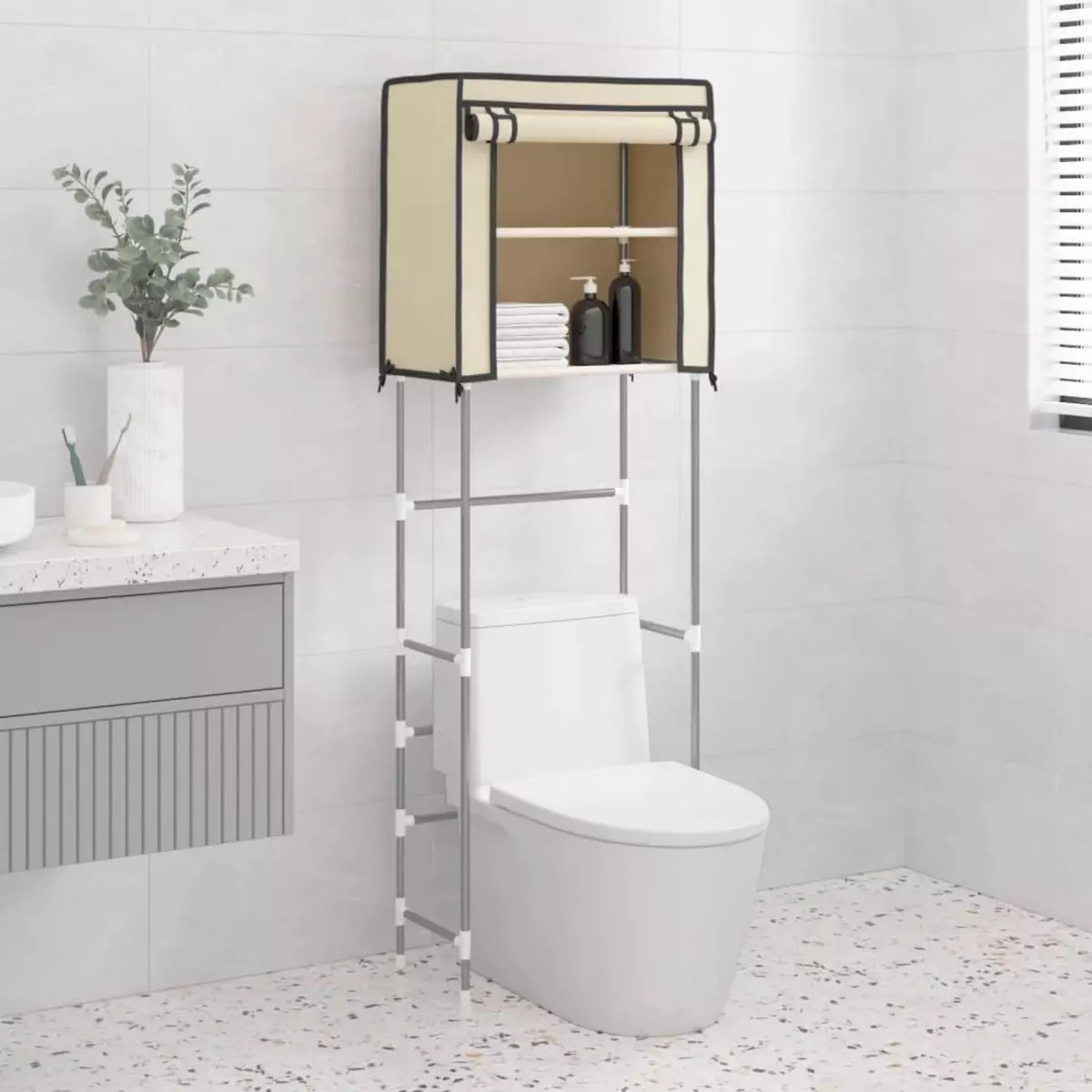 VIDAXL Support de rangement 2 niveaux sur toilette Creme 56x30x170 cm