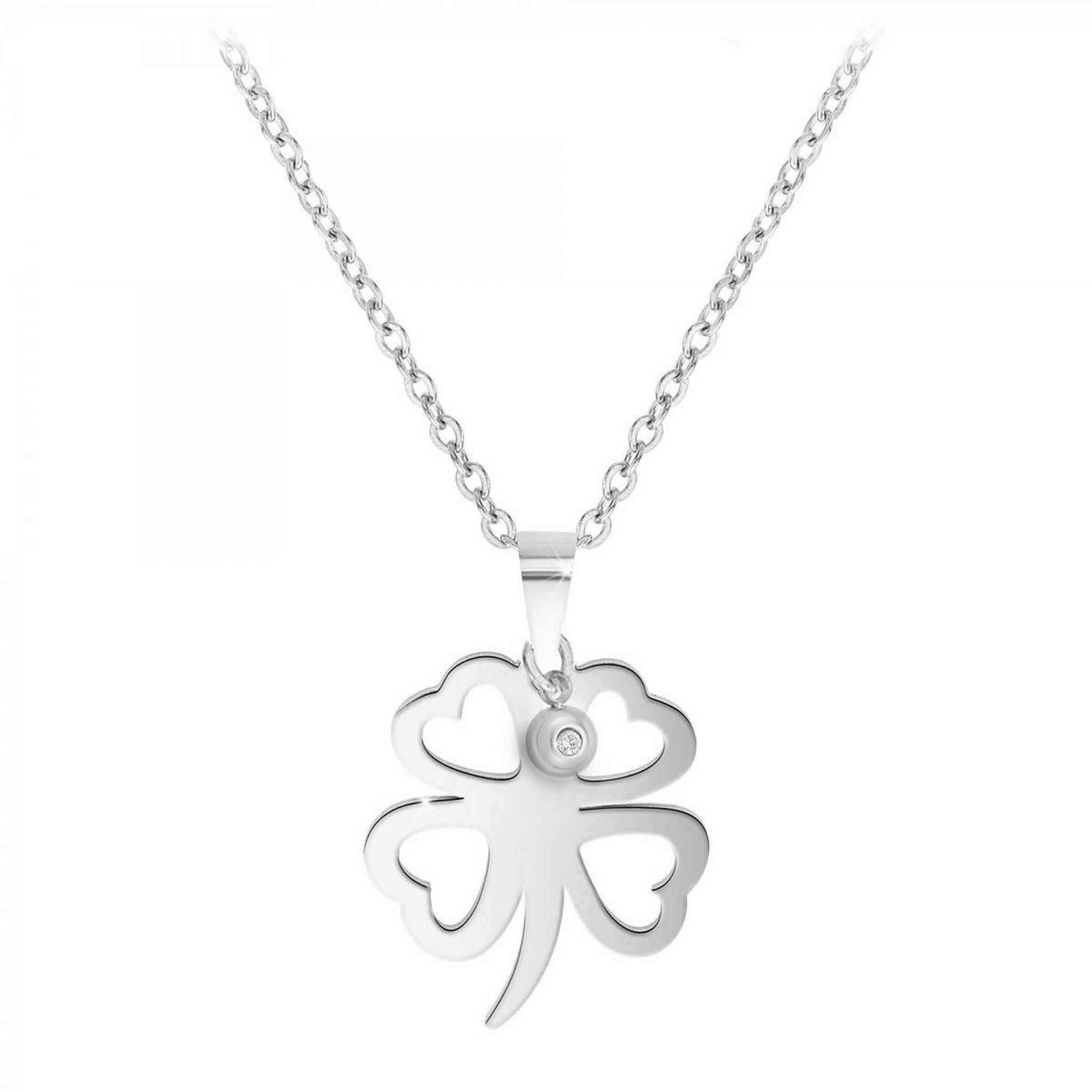 SC CRYSTAL Collier trèfle en acier inoxydable par SC Crystal orné d'un véritable diamant blanc