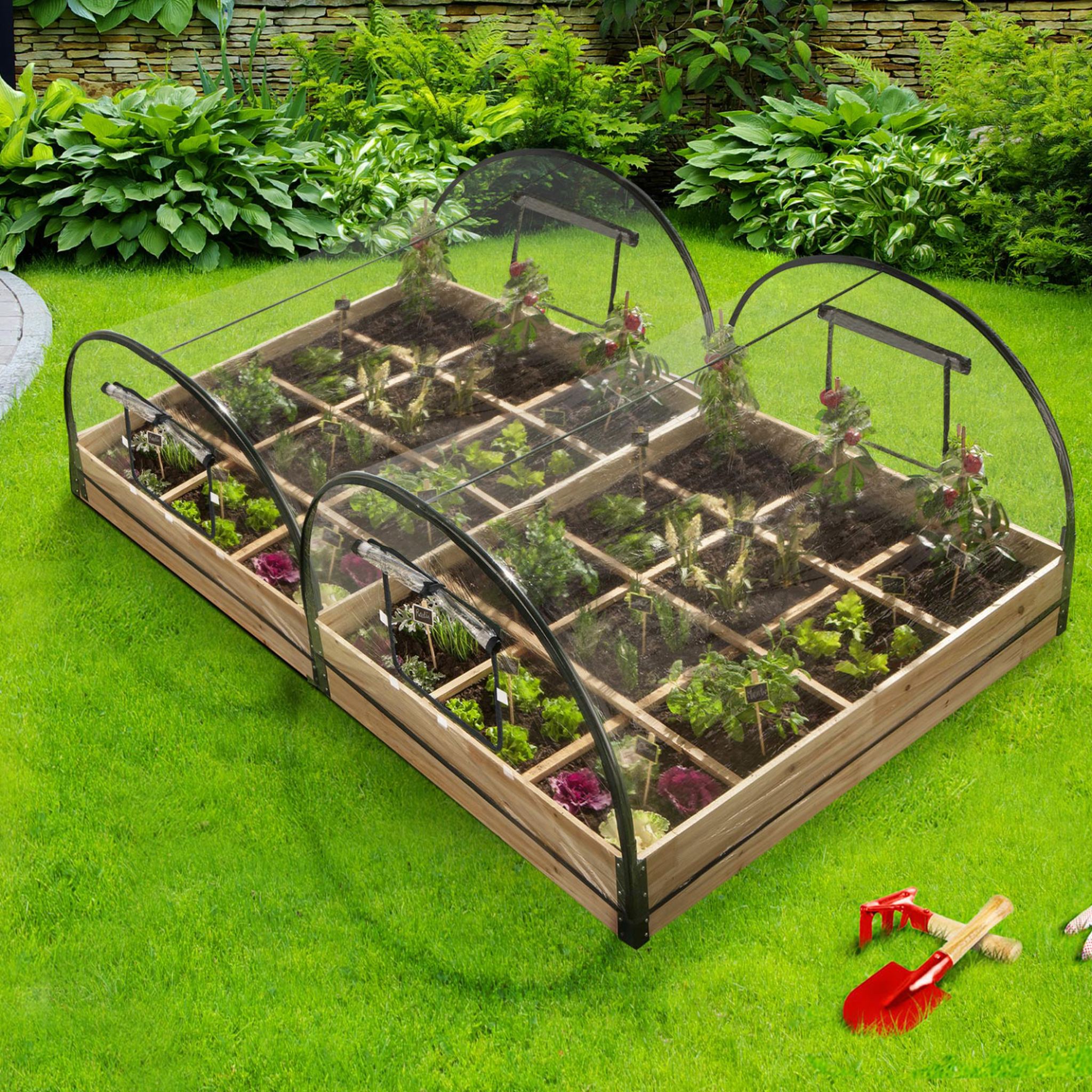 Voir la diapositive 2 : ID MARKET Lot de 2 carrés potager 1,15x0.80 m 12 compartiments + housses