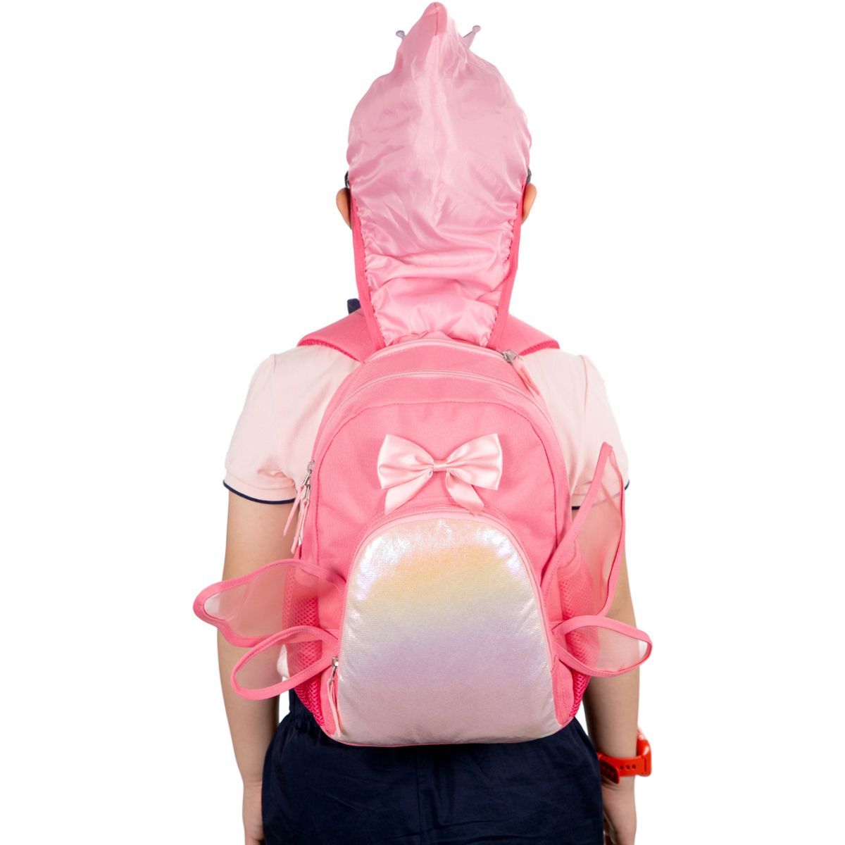AUCHAN Sac maternelle rose avec capuche
