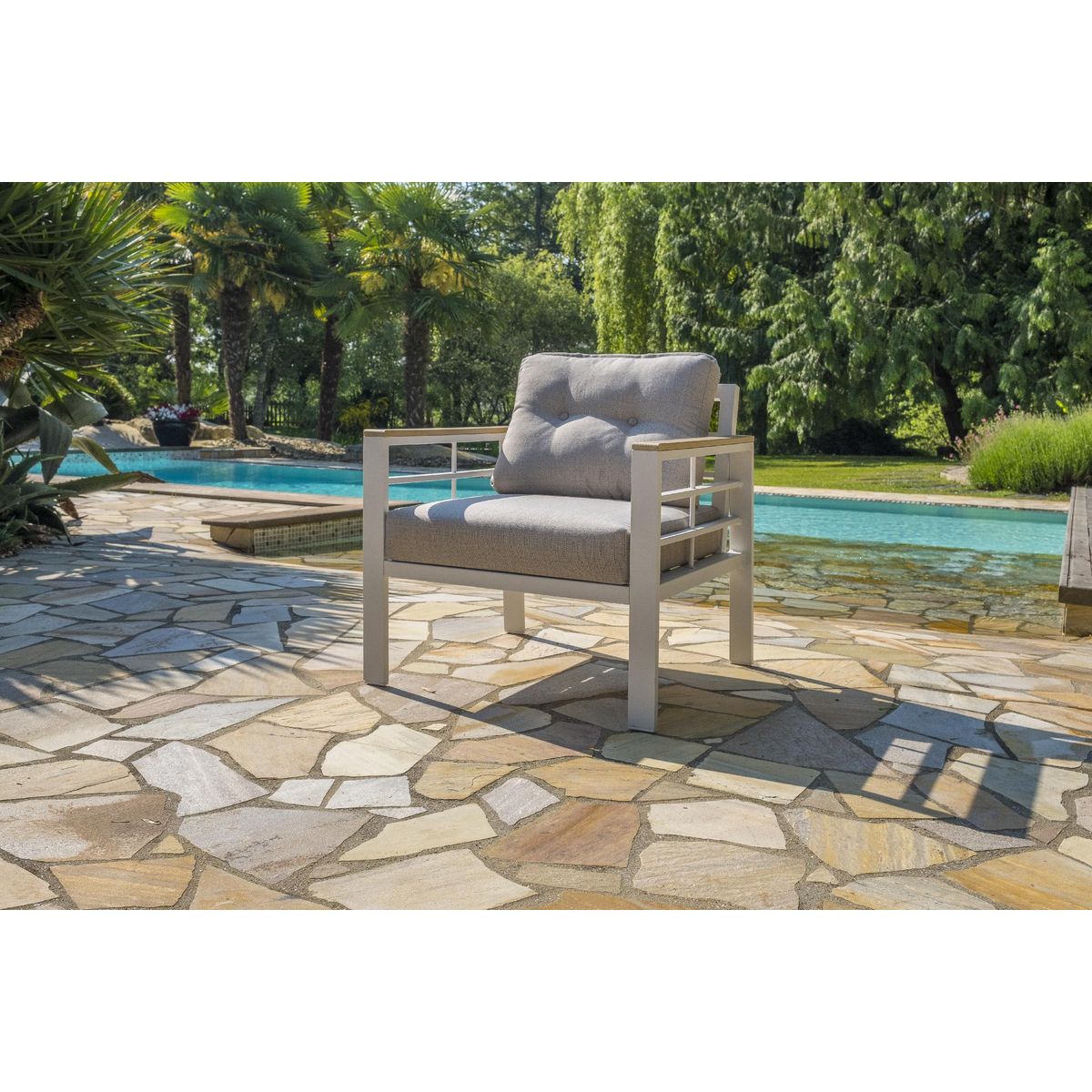 DCB GARDEN Salon de jardin - 7 places - Aluminium - blanc - CAYENNE S3