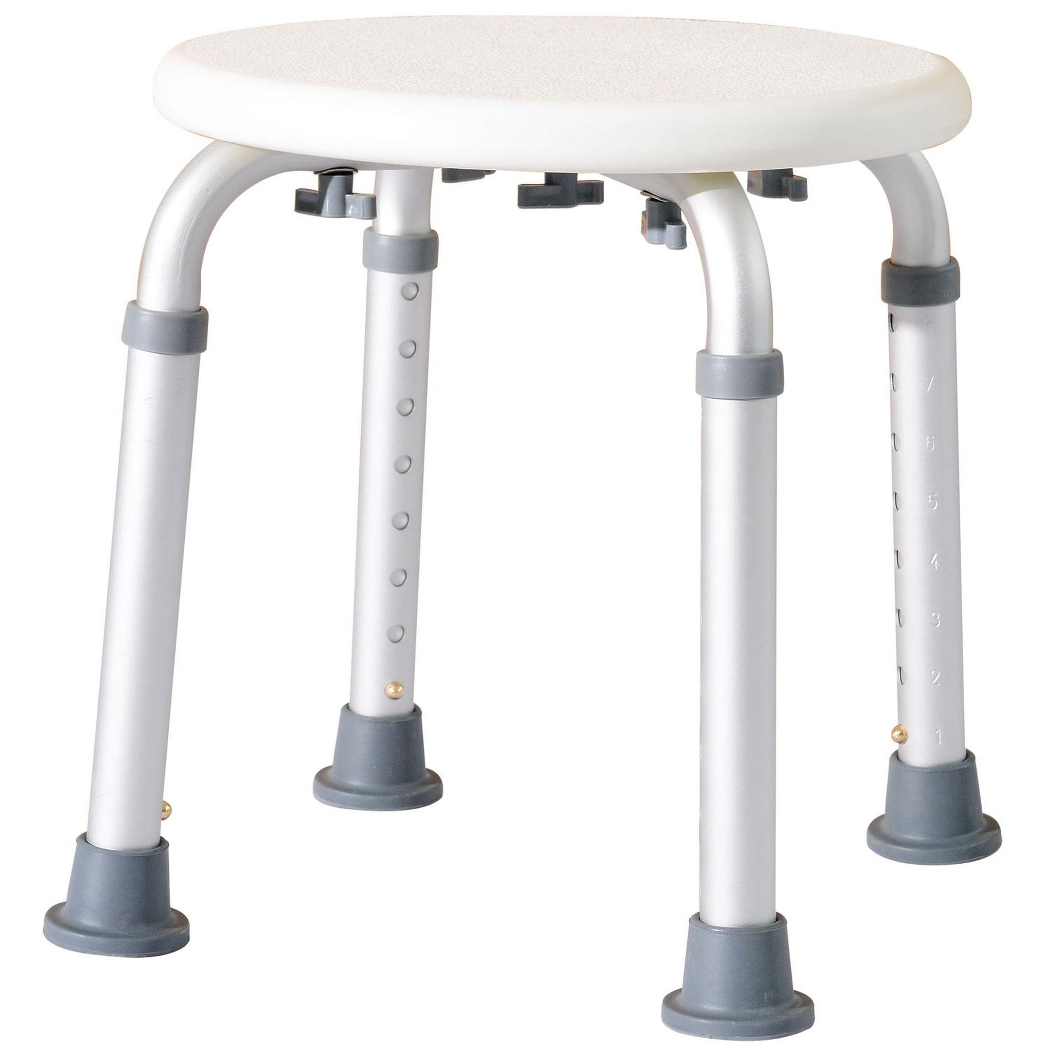 Voir la diapositive 2 : HOMCOM Tabouret de douche réglable en hauteur siège de douche ergonomique pieds antidérapants charge max. 136 kg alu hdpe blanc