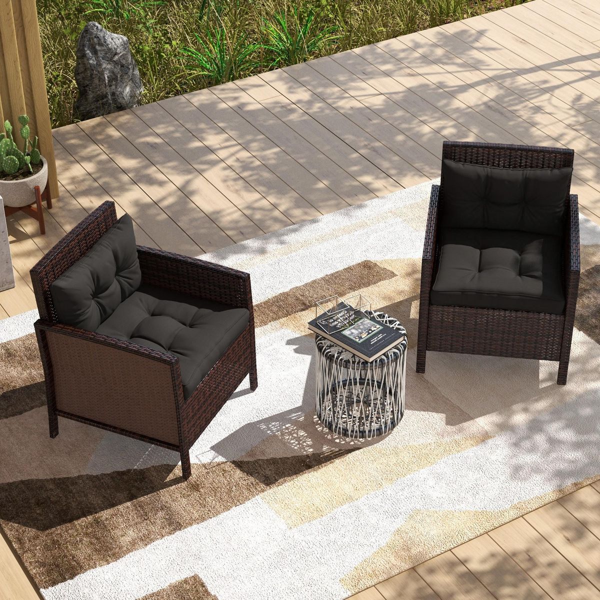OUTSUNNY Lot de 4 coussins assises dossiers fauteuils de jardin - effet capitonné - polyester anthracite