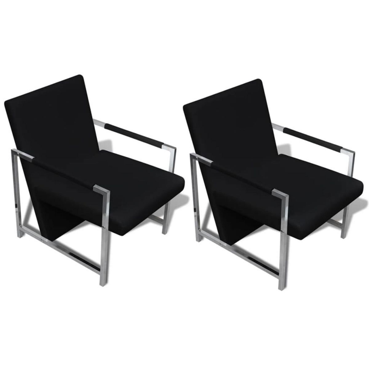 VIDAXL Fauteuils lot de 2 avec cadre chrome noir similicuir