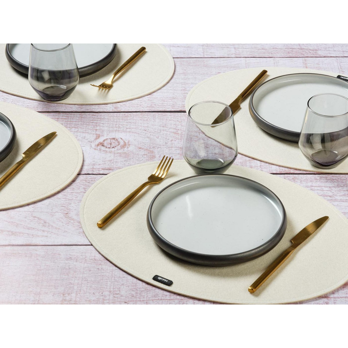 BJORN Set de table ovale - 6 pièces - Feutre recyclé beige