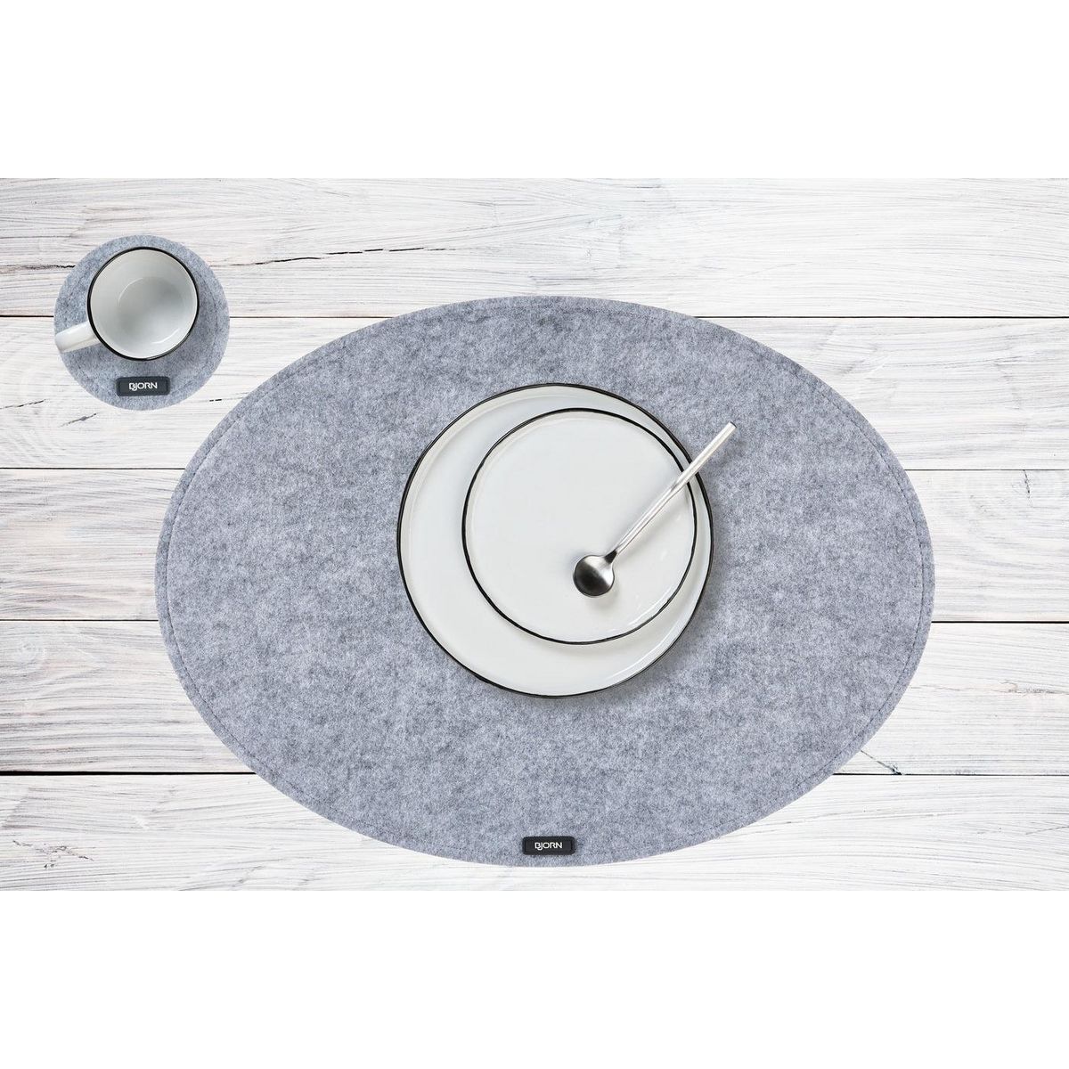 BJORN Set de table ovale - 6 pièces - Feutre recyclé gris