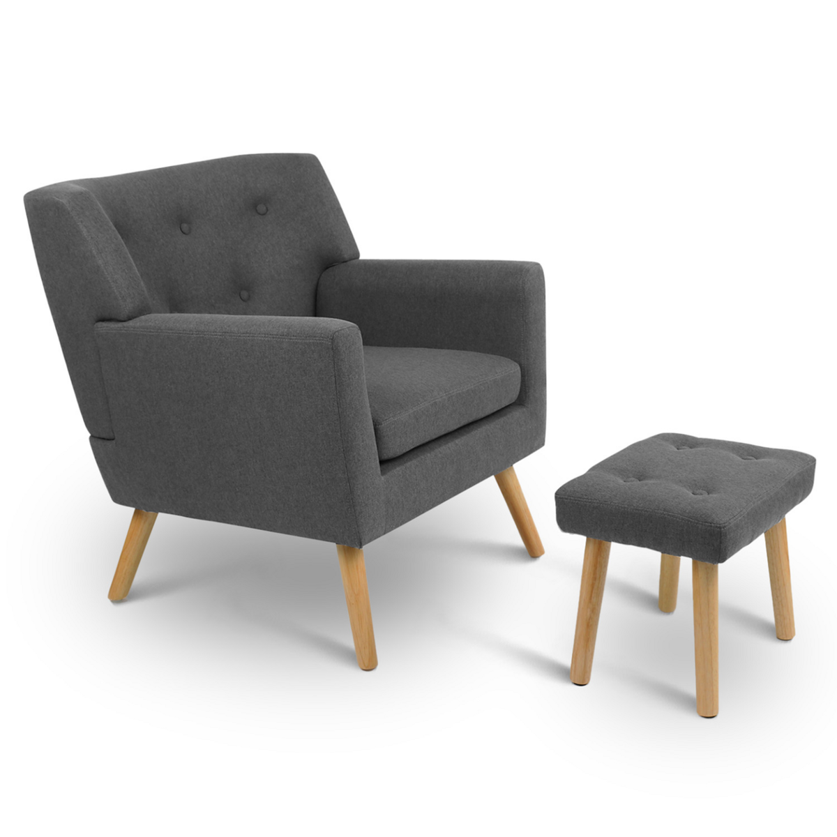 ID MARKET Fauteuil scandinave LIV avec repose pieds en tissu gris anthracite