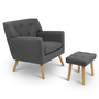 Voir la diapositive 1 : ID MARKET Fauteuil scandinave LIV avec repose pieds en tissu gris anthracite